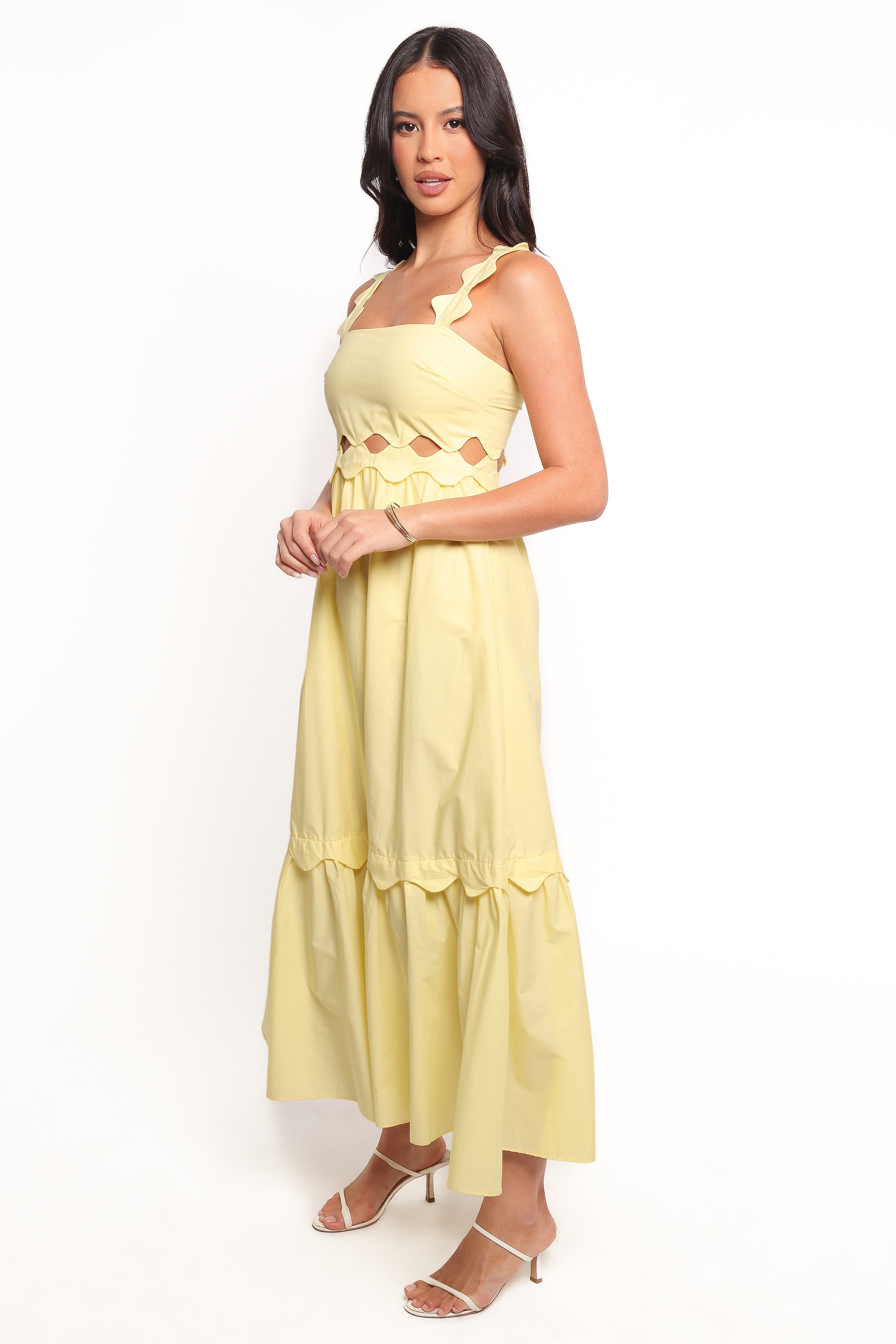 Yellow Cotton Dixie Maxi Dress with Scalloped Sleeves