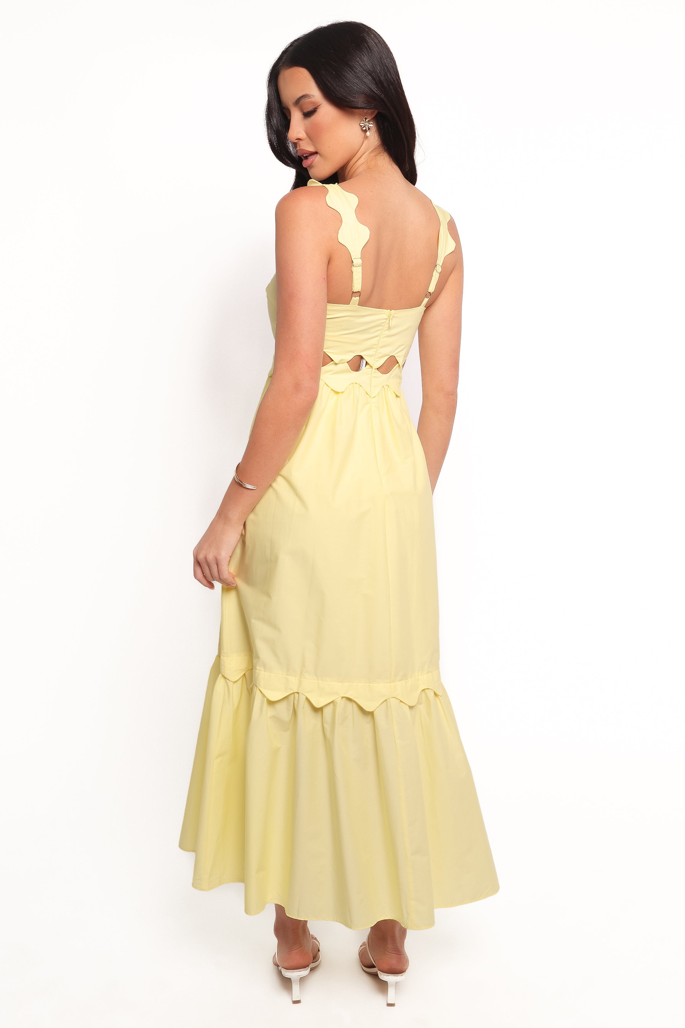 Yellow Cotton Dixie Maxi Dress with Scalloped Sleeves