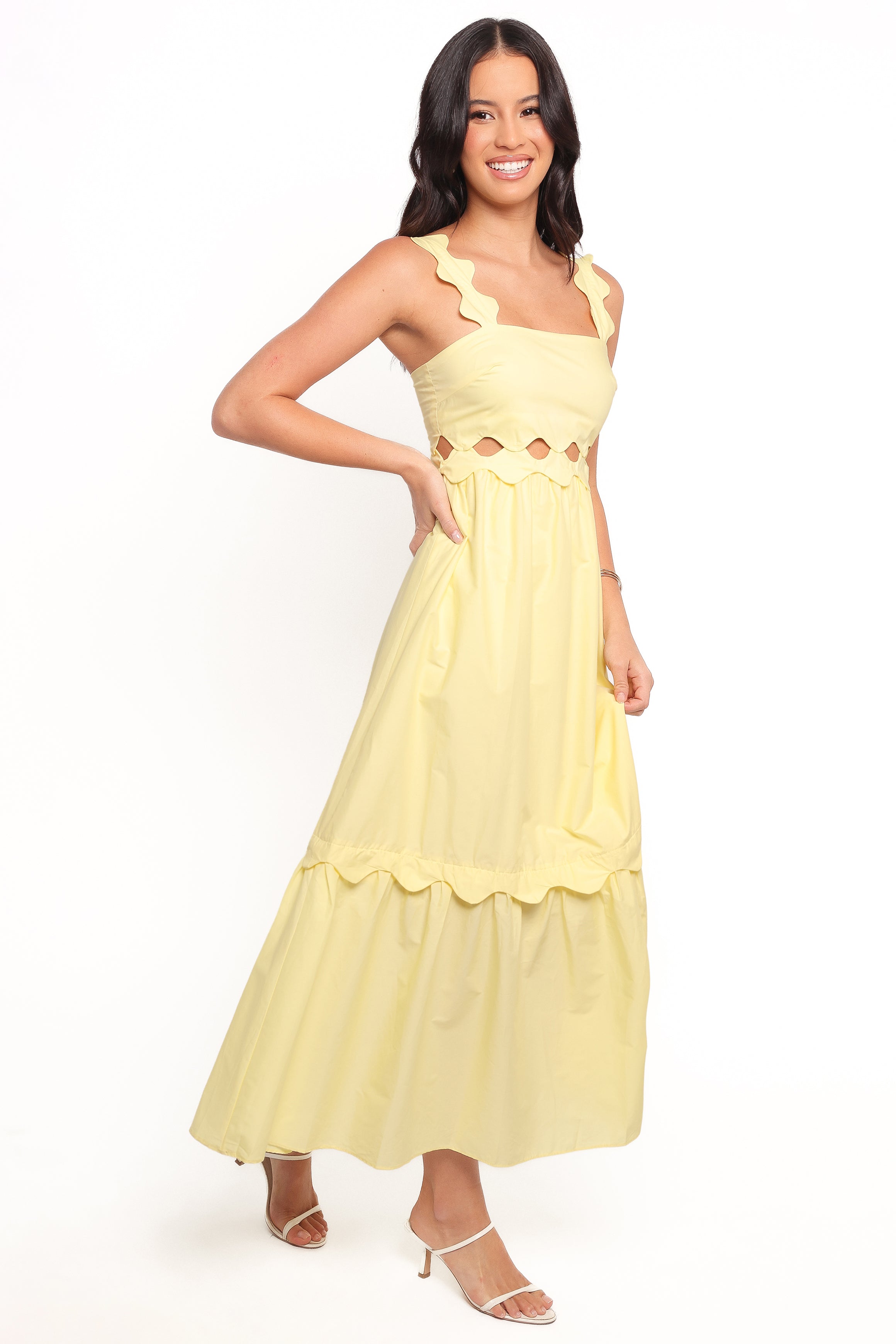 Yellow Cotton Dixie Maxi Dress with Scalloped Sleeves