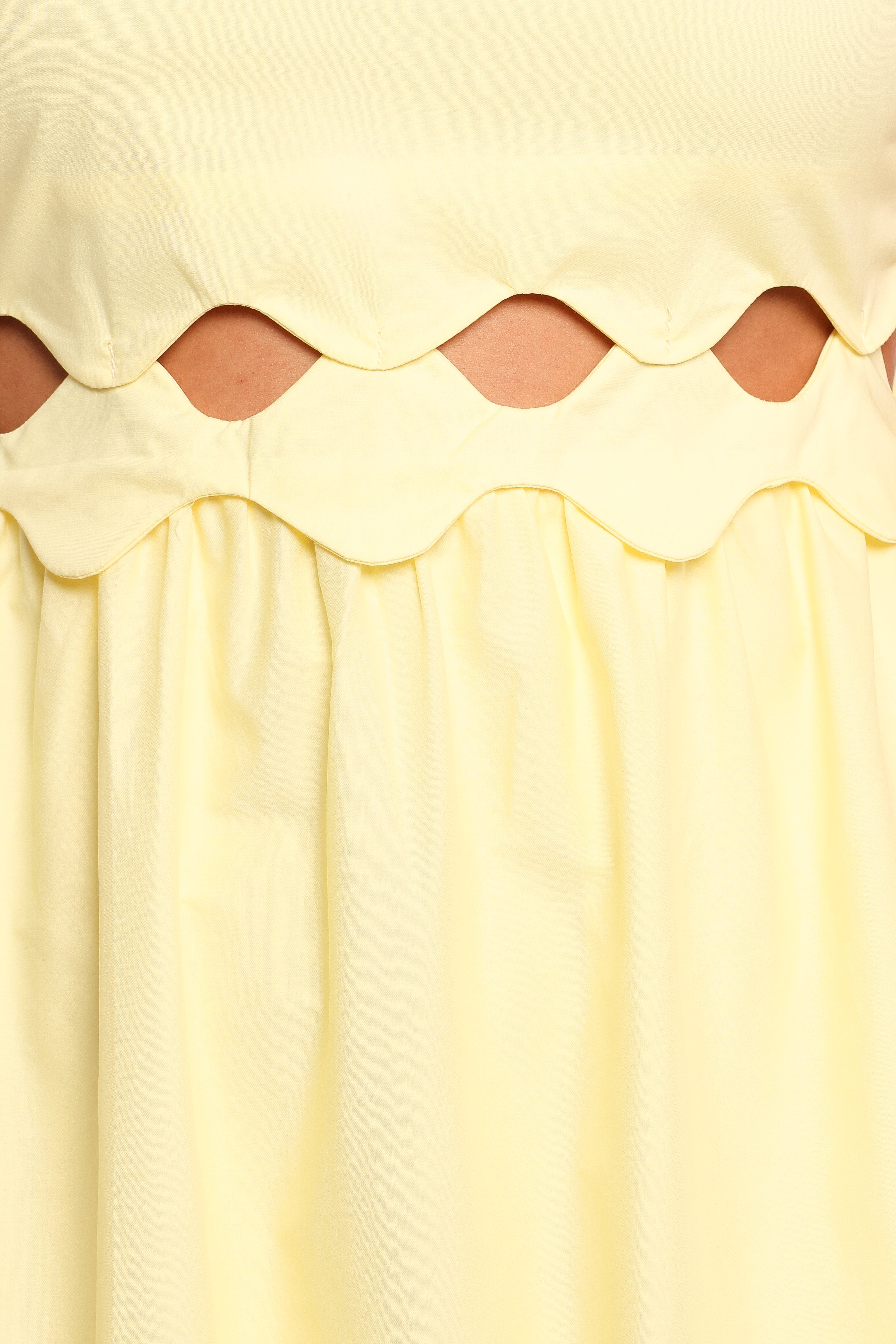 Yellow Cotton Dixie Maxi Dress with Scalloped Sleeves