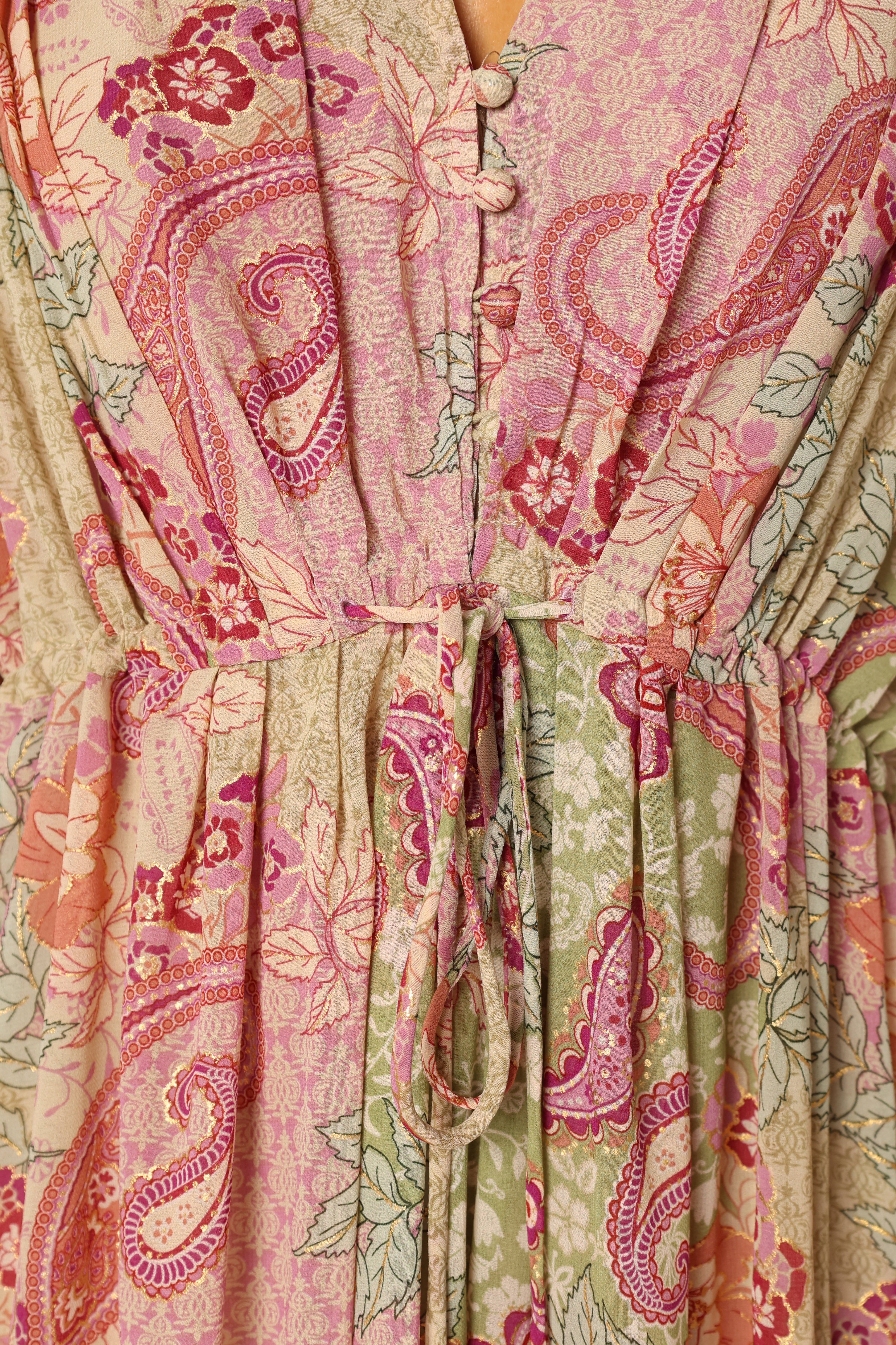 Cyril V-Neck Maxi Dress with Drawstring Sleeves - Iris Oasis Print