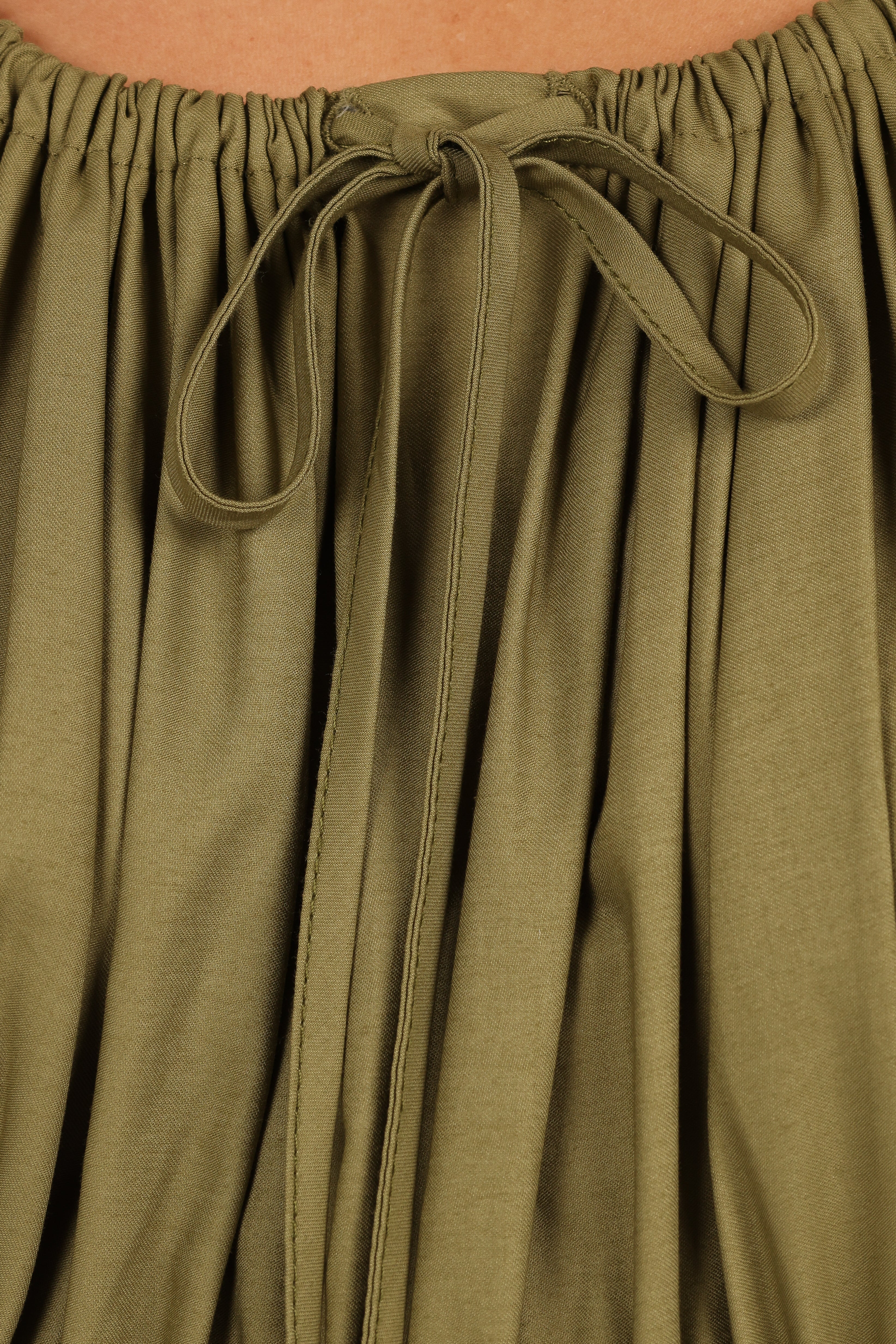 Juliana Olive Cotton Maxi Dress with Pockets & Tiered Hem
