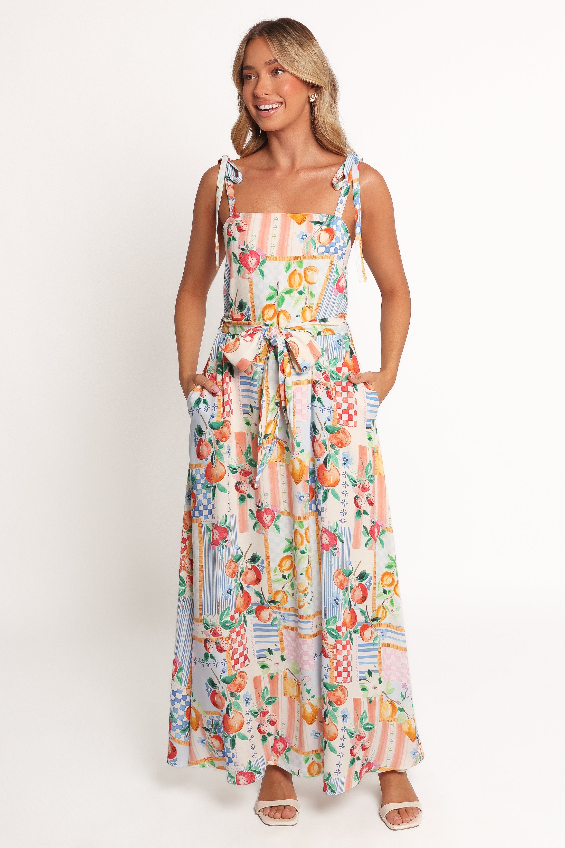 Sunburst Fruit Print Maxi Dress - Montreux Square Neck Summer Dress