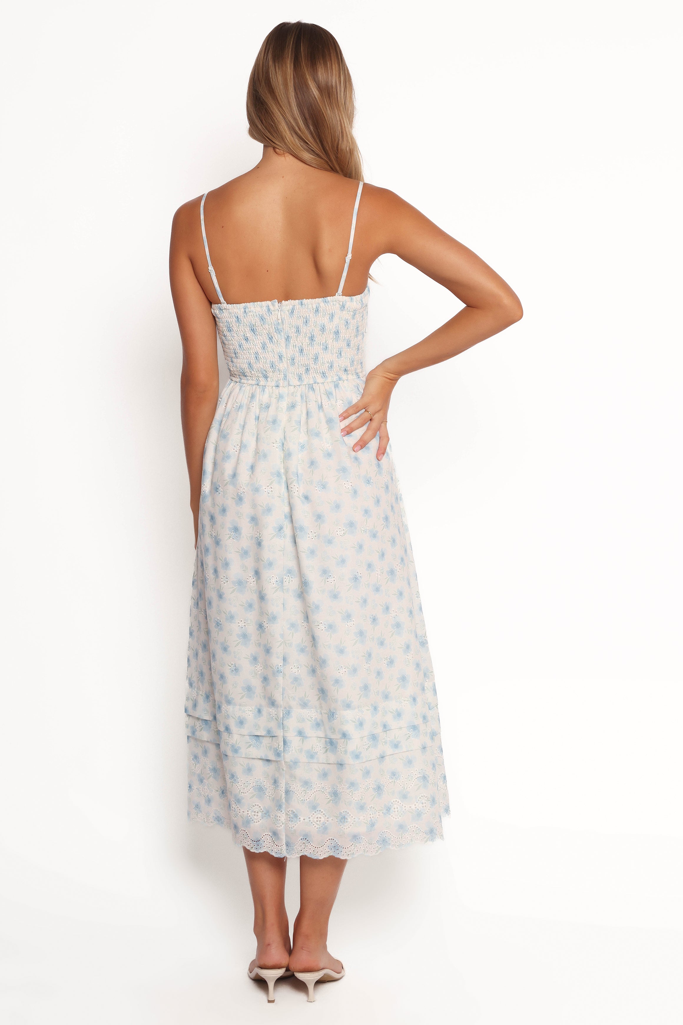 Blue Floral Midi Dress with Square Neckline – Lisette Cotton Lined