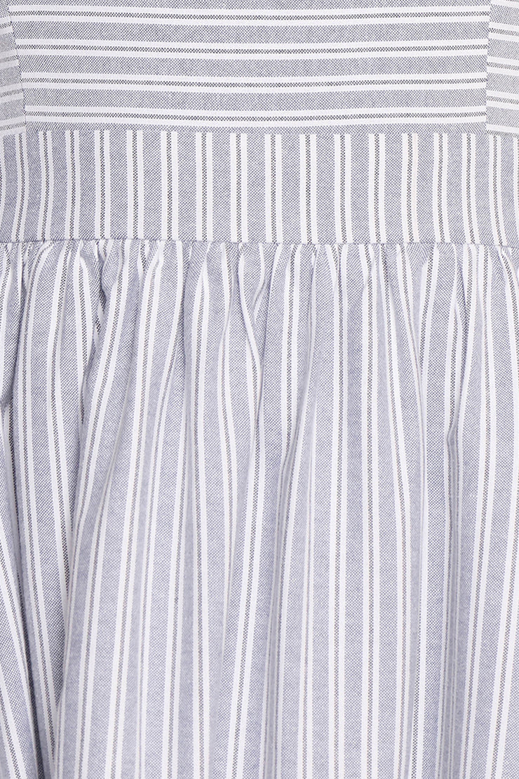 Johanna Square Neck Midi Dress with Bow Straps - Grey & White