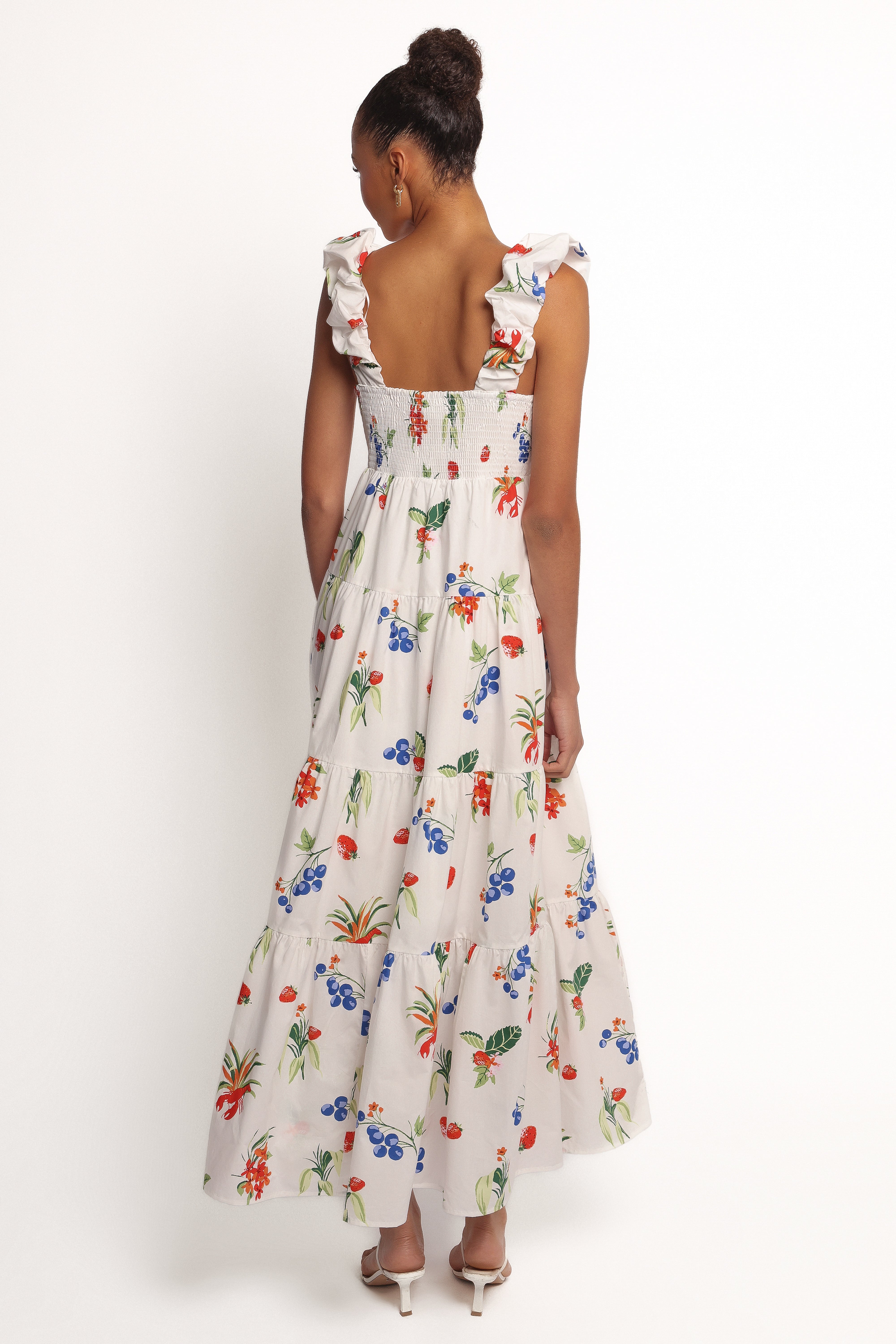 Valerie Cotton Maxi Dress with Fruit Print - Off White & Red