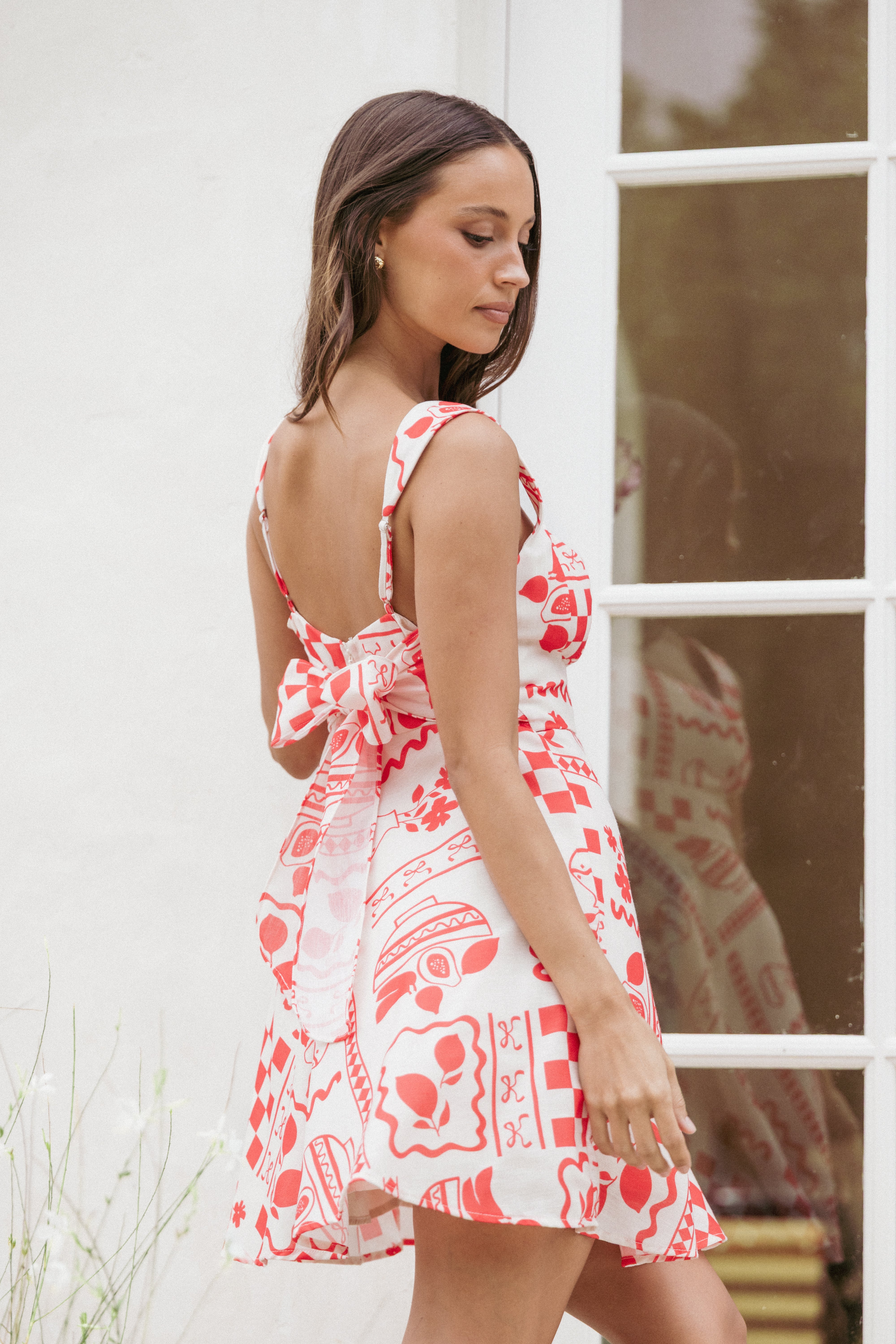 Floral Print Sloan Mini Dress with Adjustable Straps - Red
