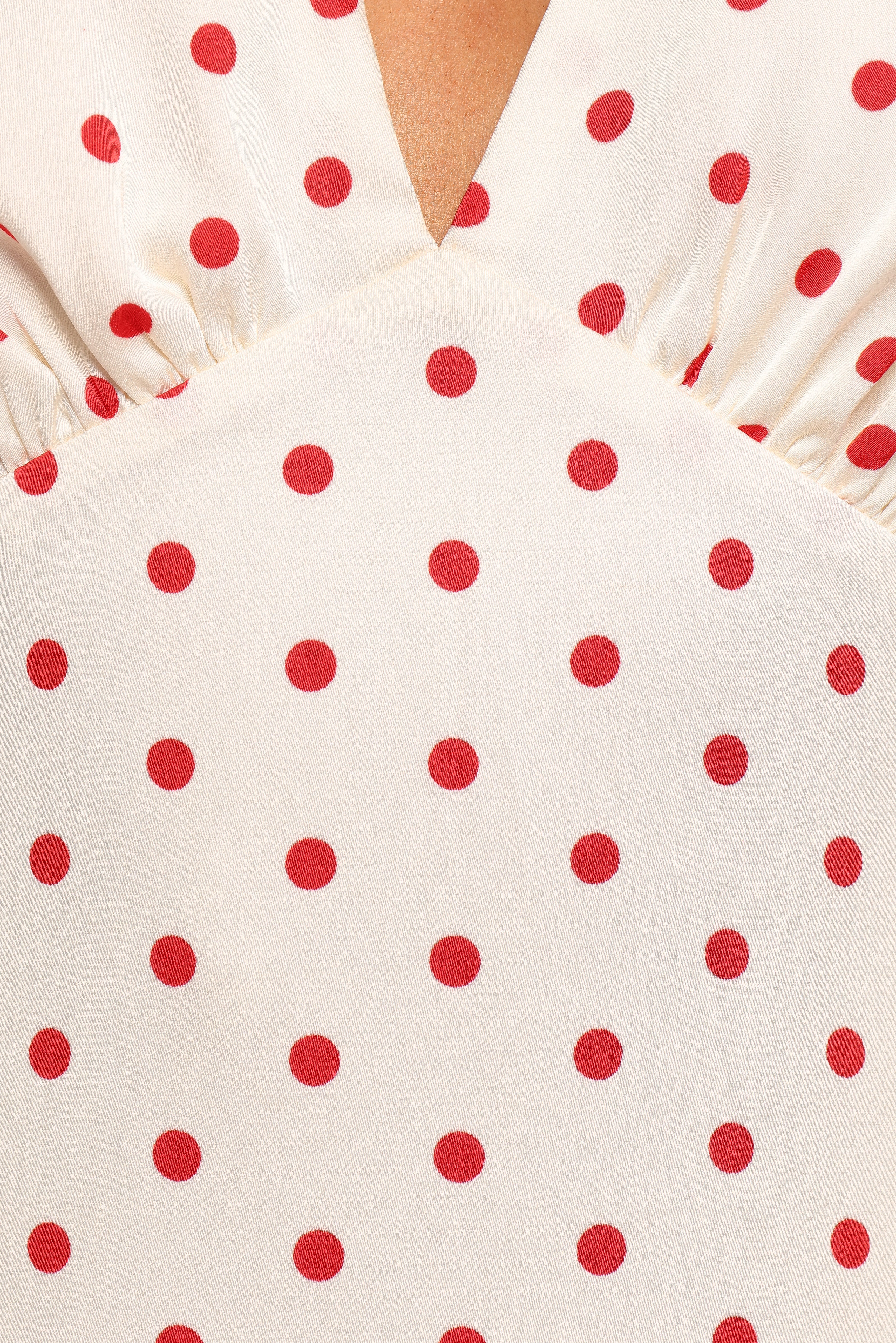 Bette Red Polka Dot Midi Dress with V-Neck & Frill Details