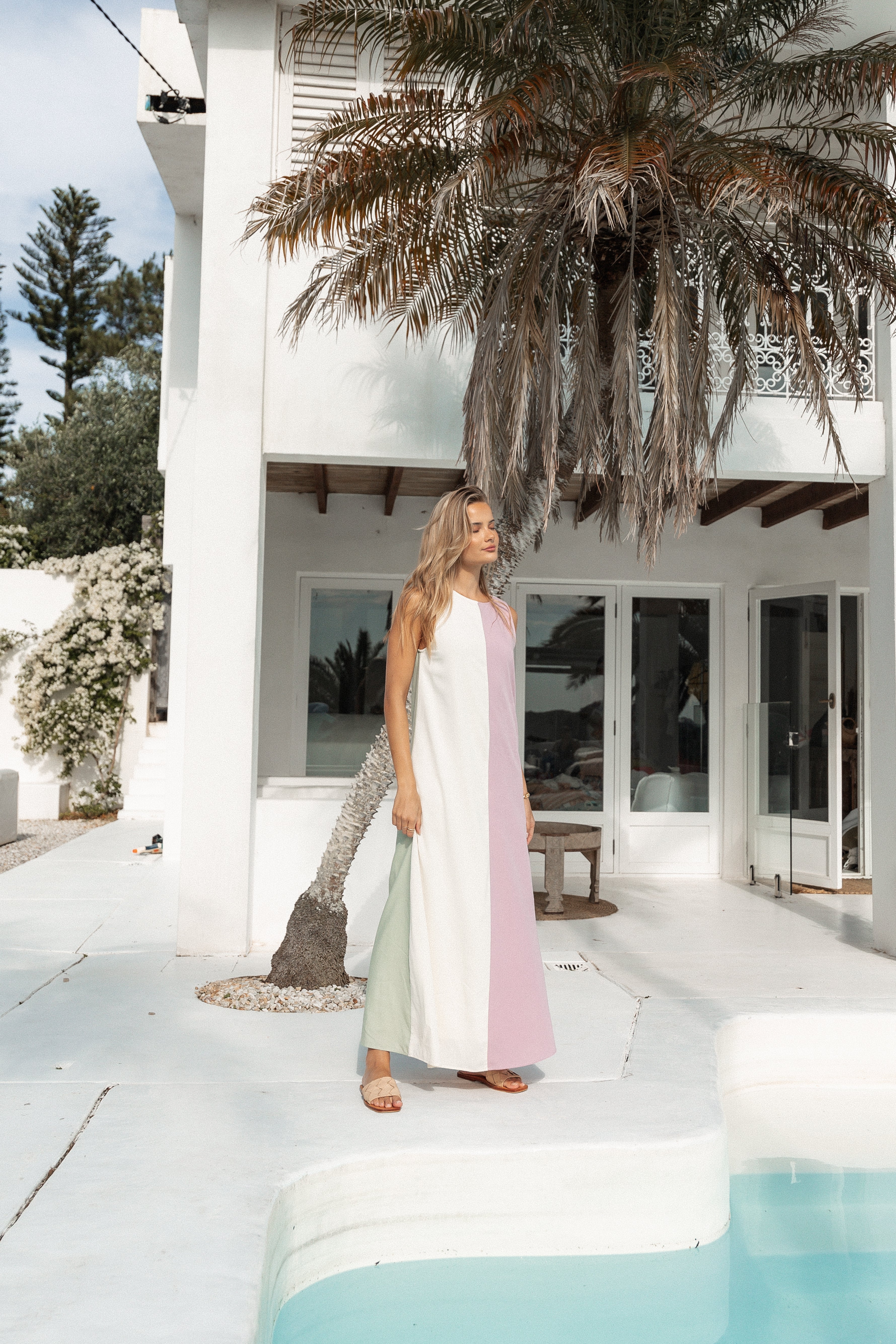 Lindi Color Block Maxi Dress - Sleeveless Cotton Blend