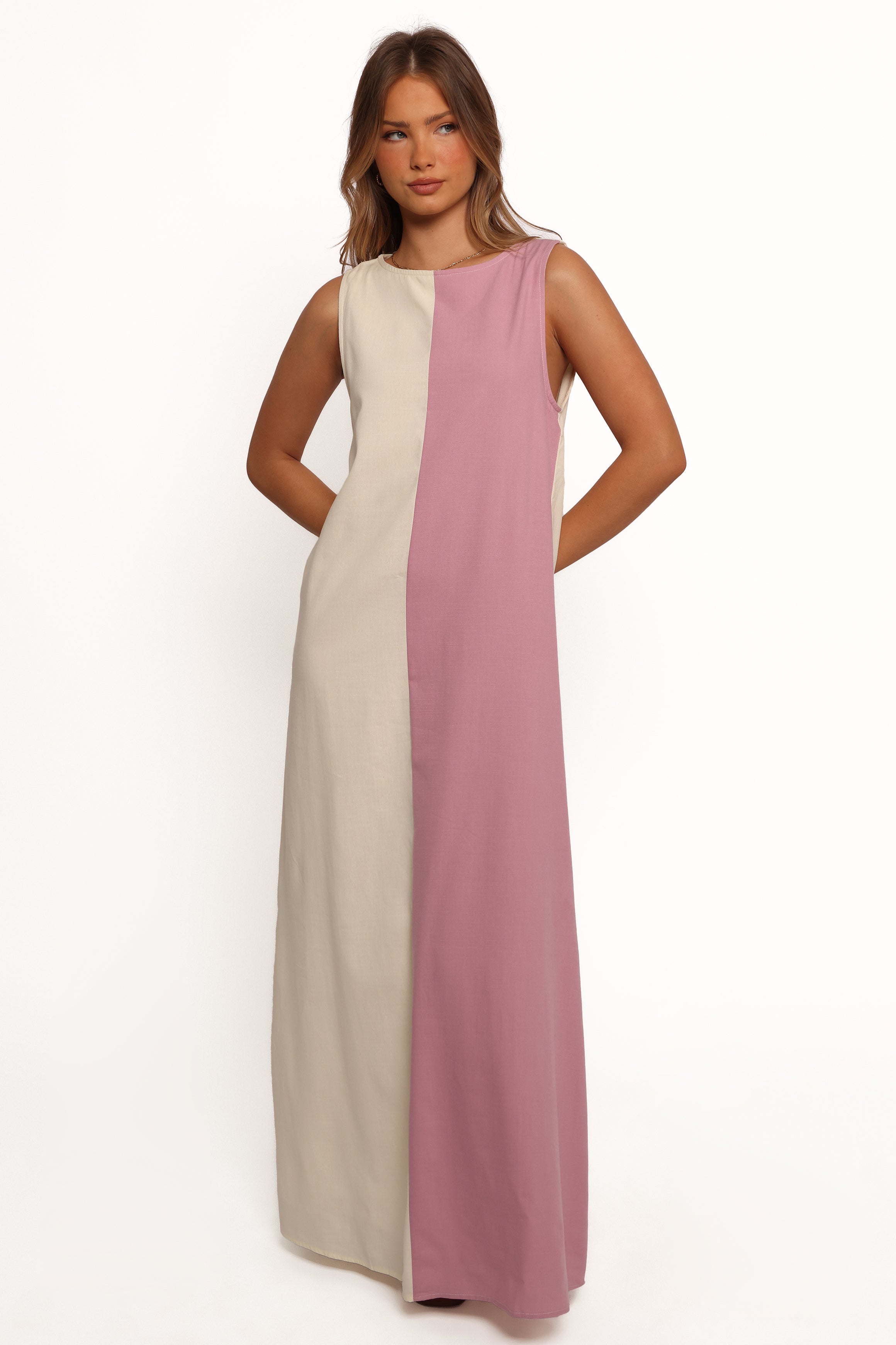 Lindi Color Block Maxi Dress - Sleeveless Cotton Blend