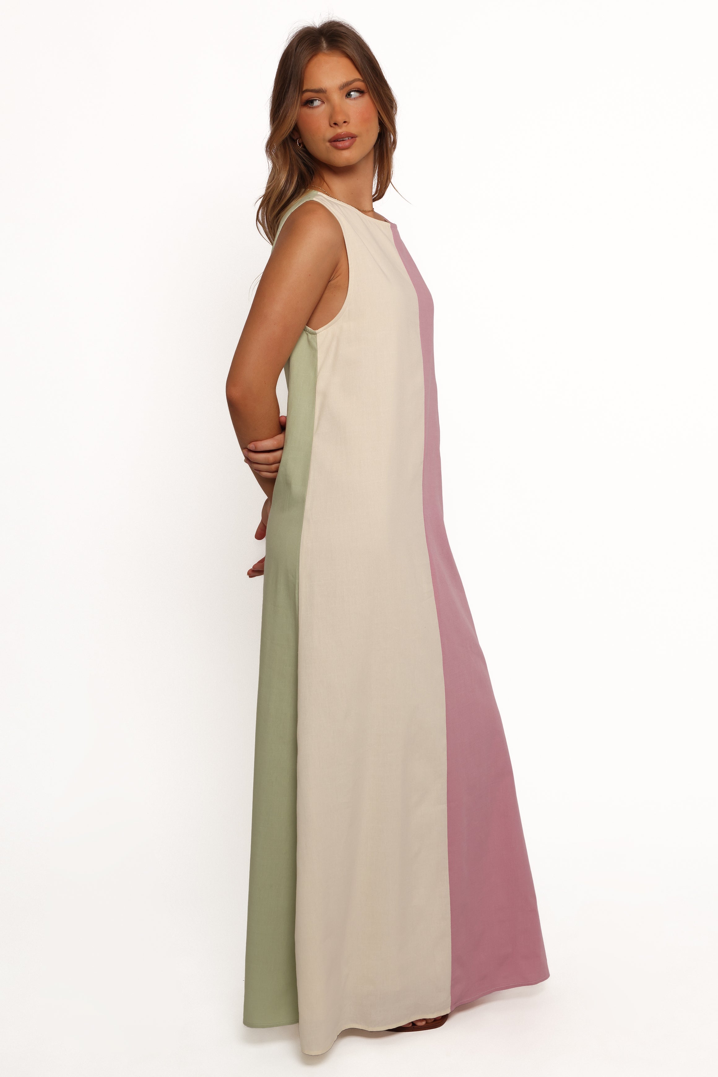 Lindi Color Block Maxi Dress - Sleeveless Cotton Blend