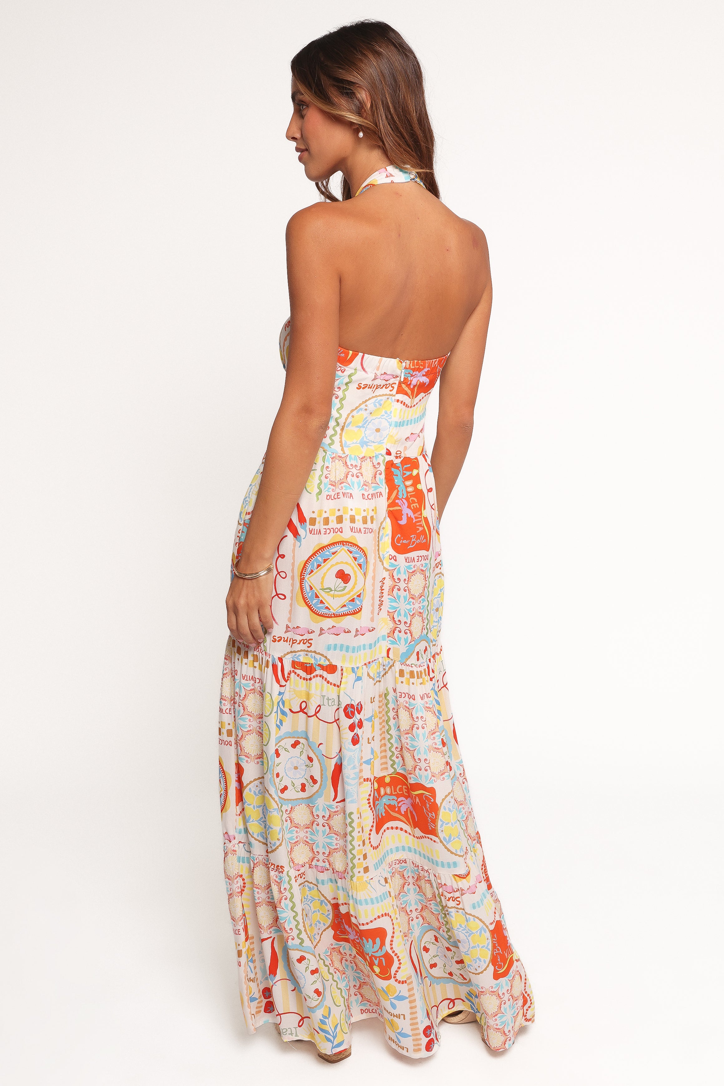 Jelena Tropical Print Halter Neck Maxi Dress with Pockets