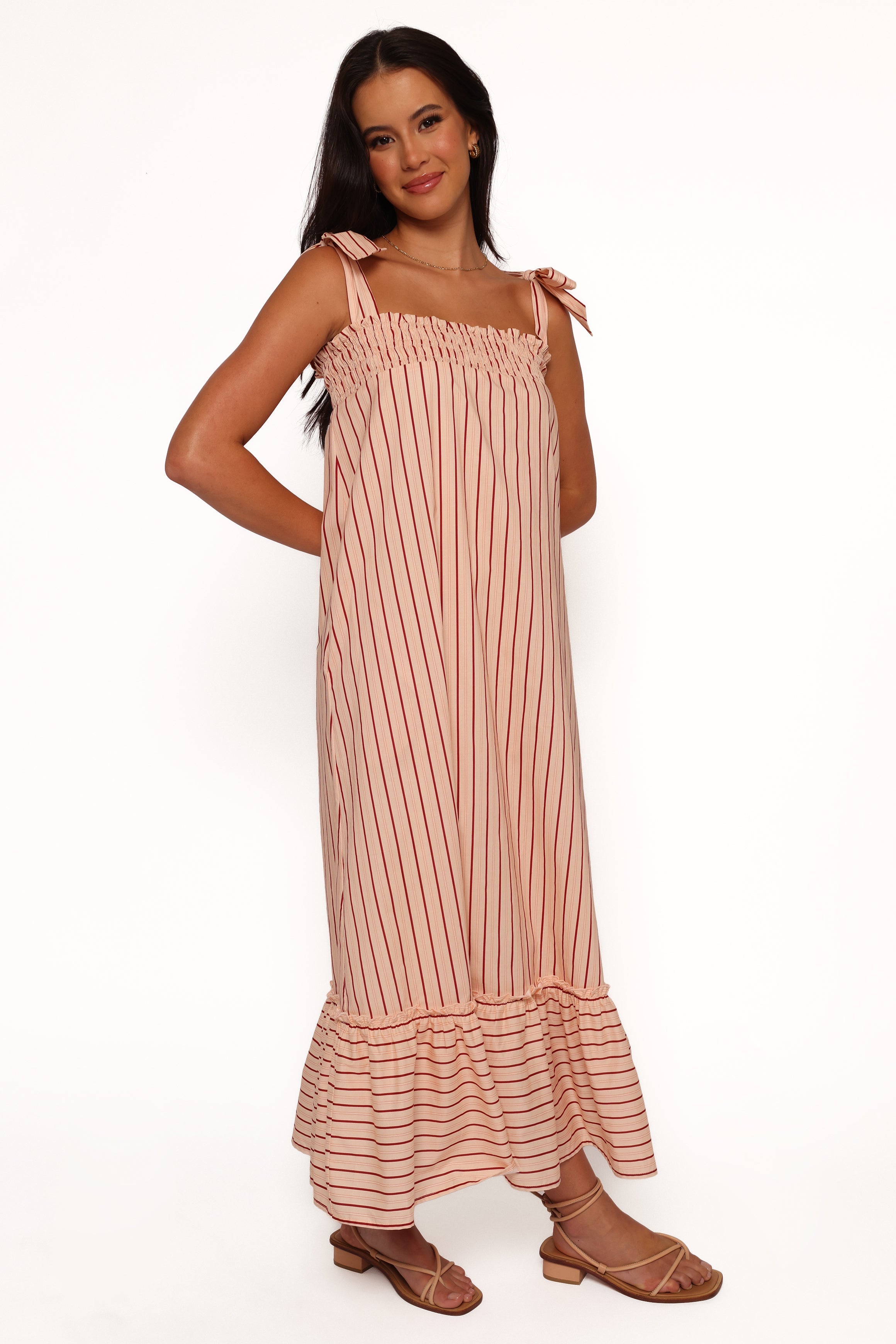 Irina Pink Stripe Cotton Maxi Dress with Pockets & Ruffle Hem