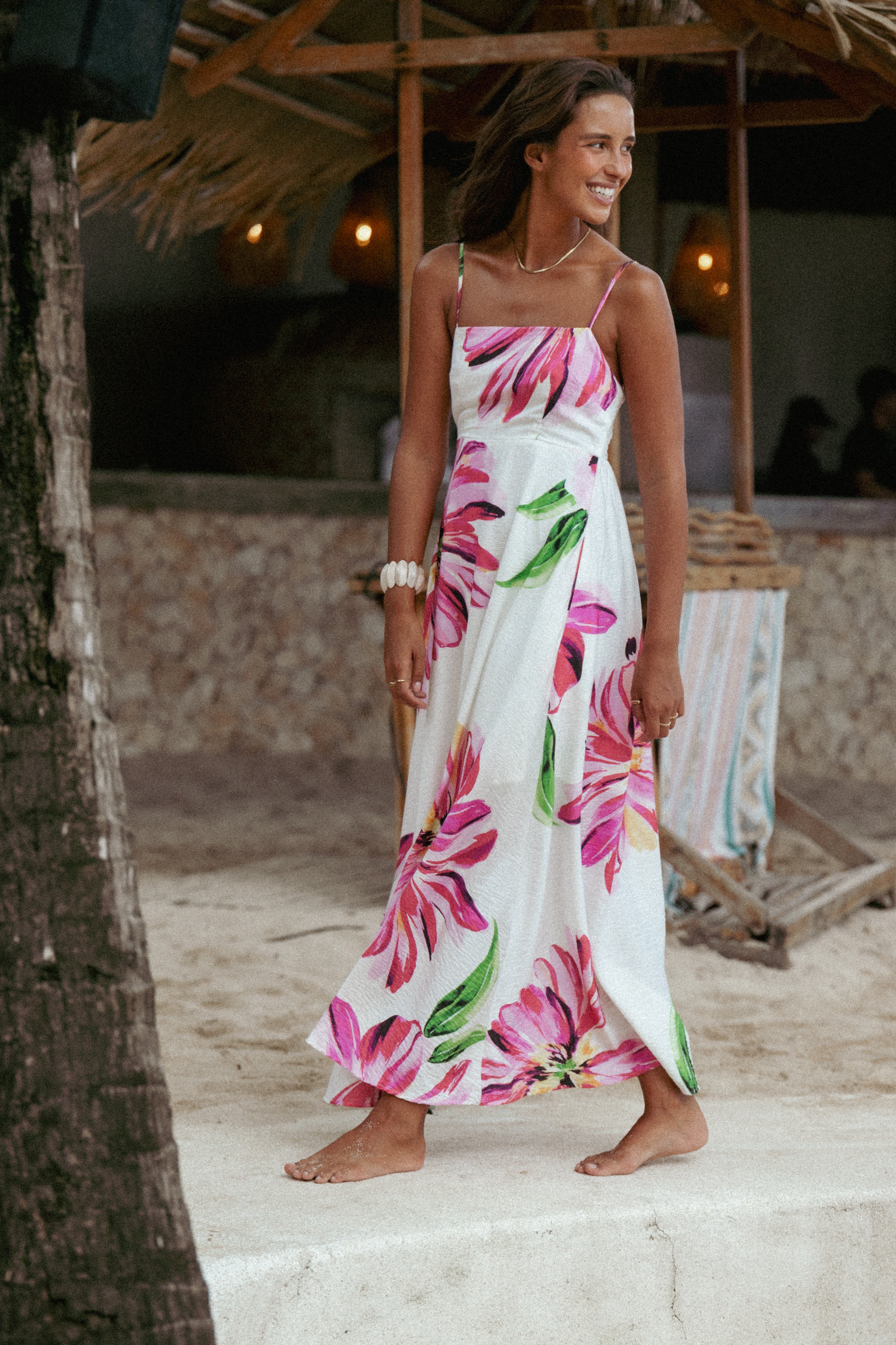 Verity Floral Maxi Dress with Adjustable Straps - Pink