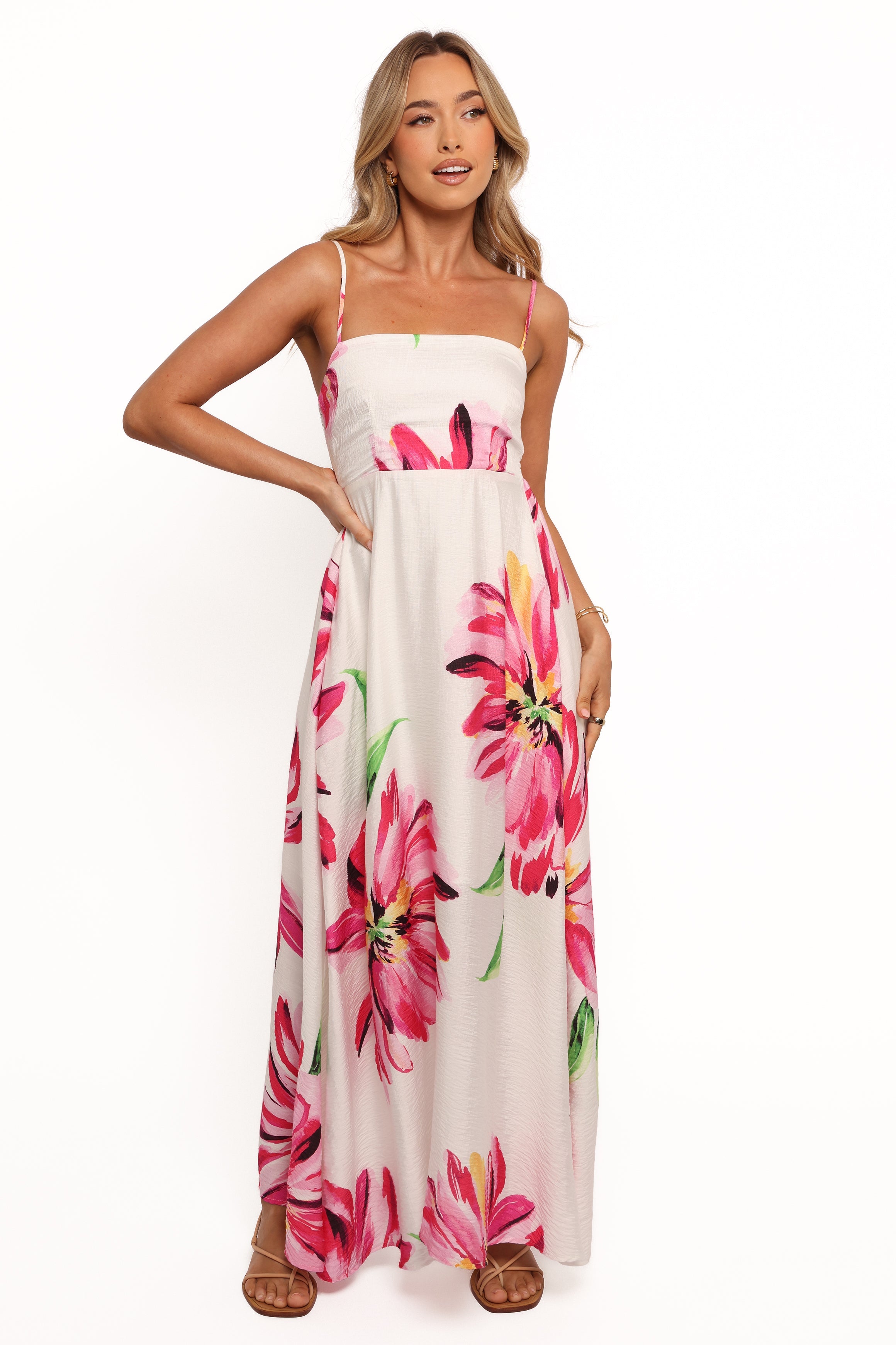 Verity Floral Maxi Dress with Adjustable Straps - Pink