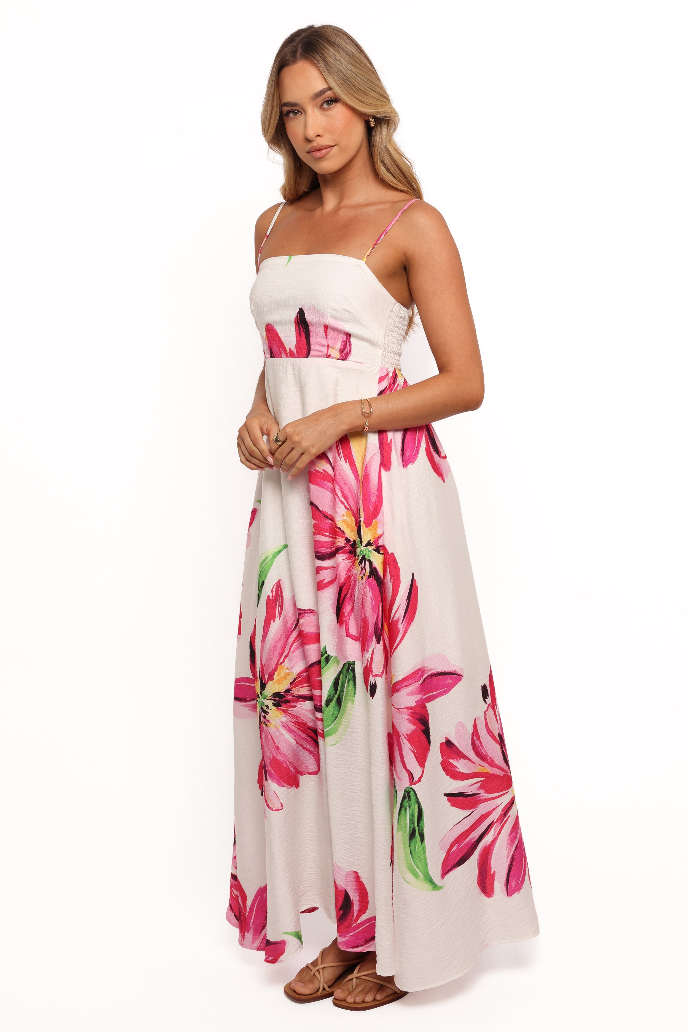 Verity Floral Maxi Dress with Adjustable Straps - Pink