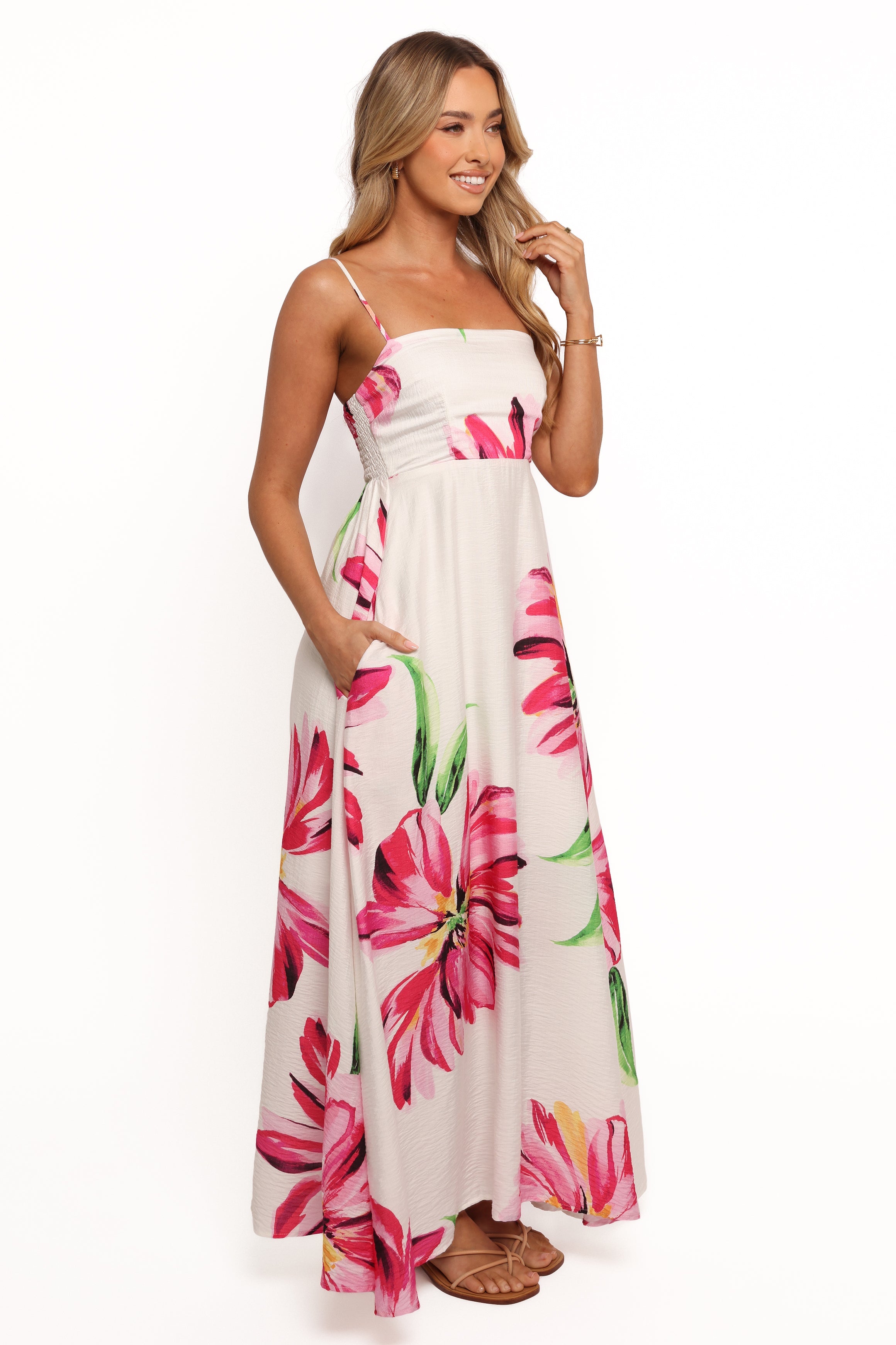 Verity Floral Maxi Dress with Adjustable Straps - Pink