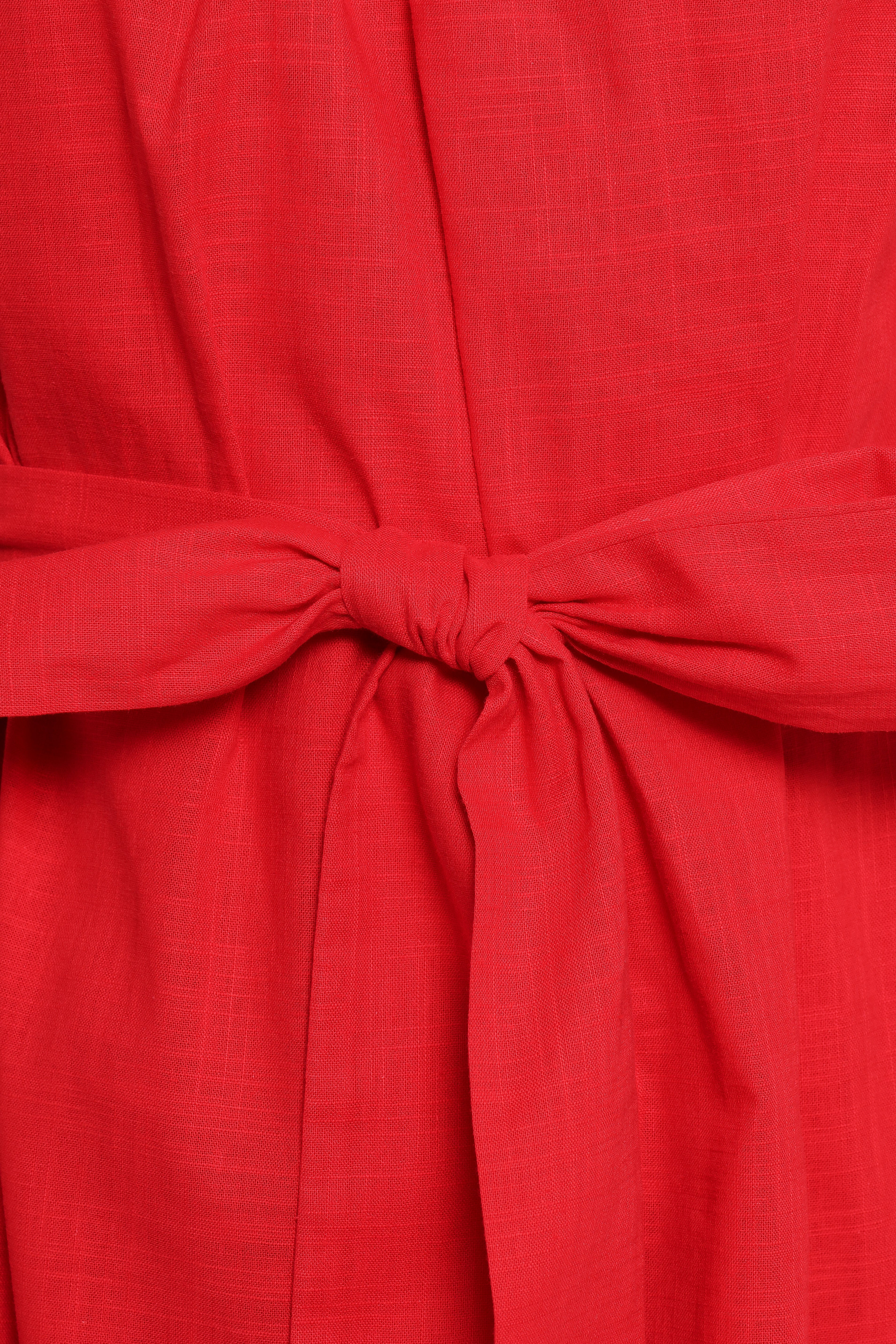 Red One Shoulder Midi Dress - Roma Cotton Elegant Party Wear