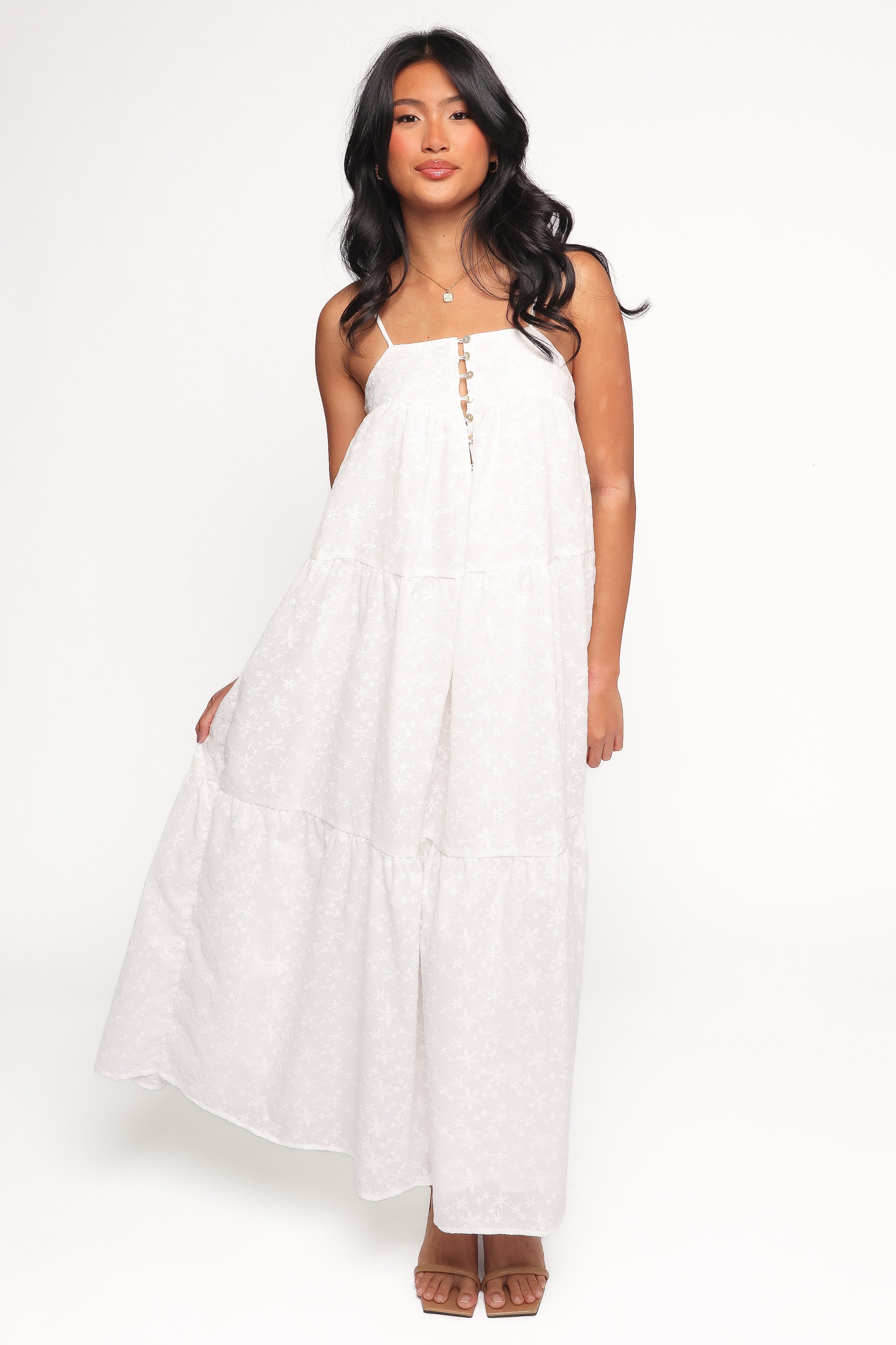 White Kendal Maxi Dress with Square Neckline & Adjustable Straps