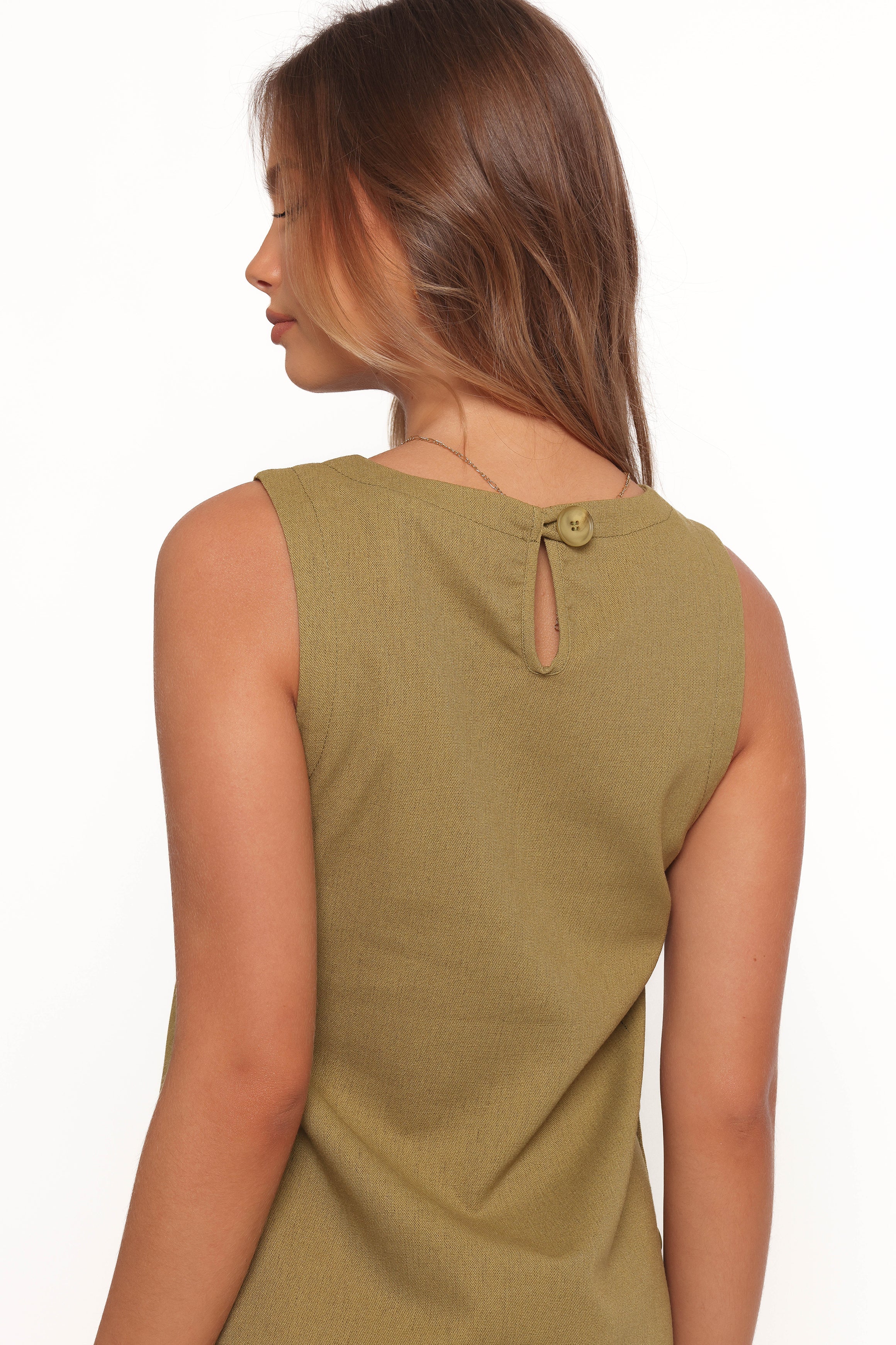Green Mini Dress with Button Details - Penelope Sleeveless Dress
