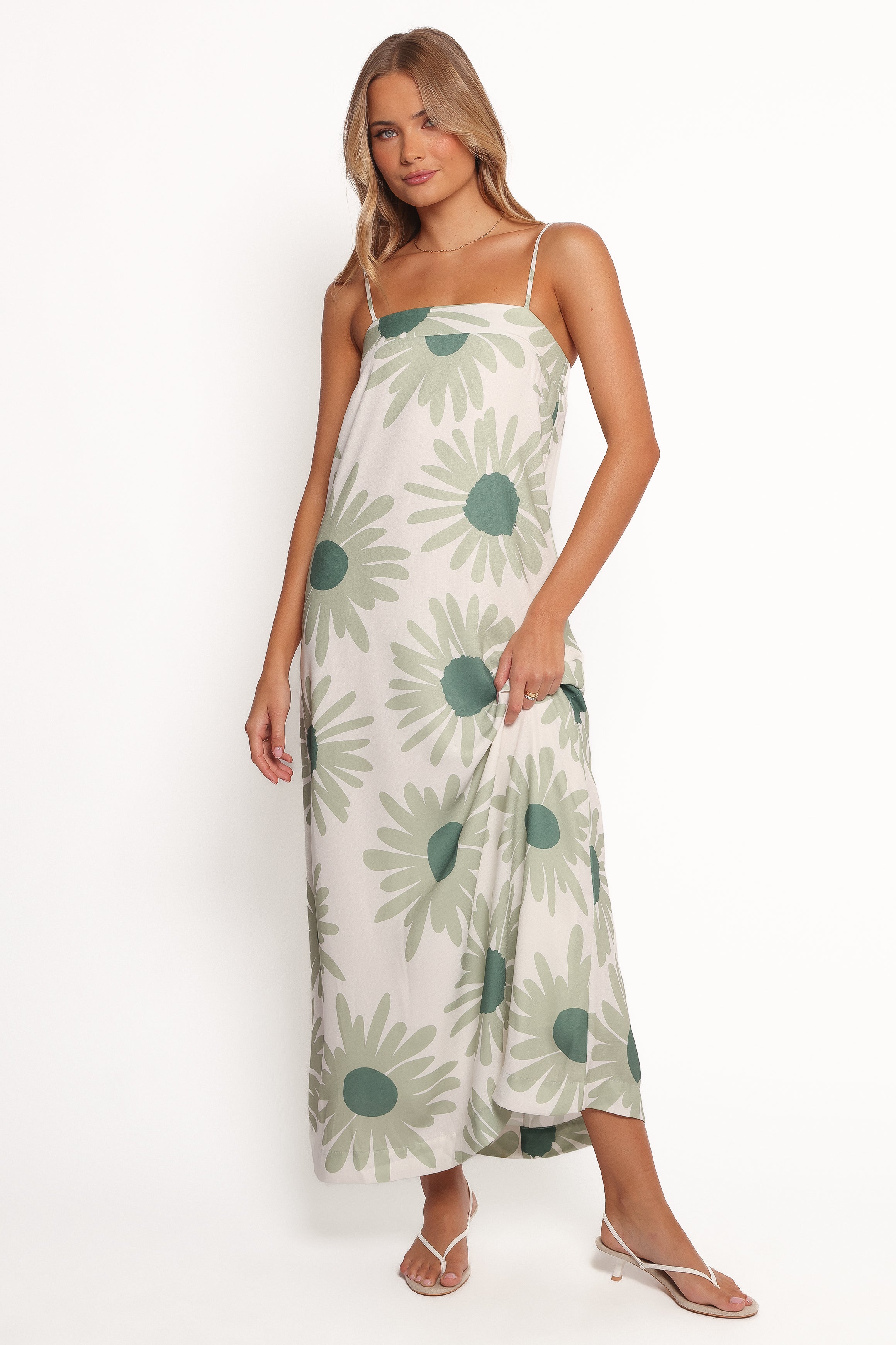 Wilson Floral Maxi Dress - Green Square Neck Sleeveless