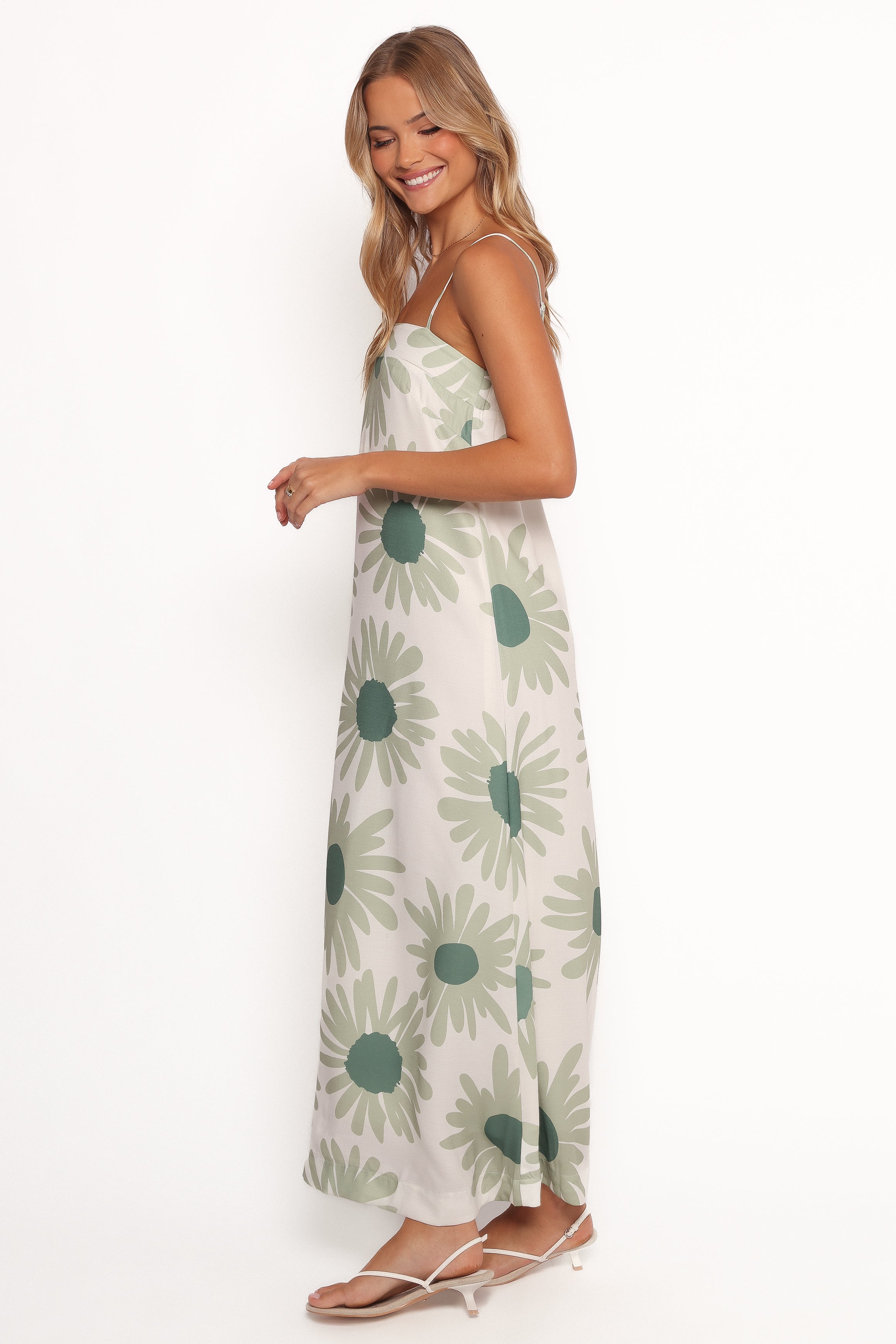 Wilson Floral Maxi Dress - Green Square Neck Sleeveless