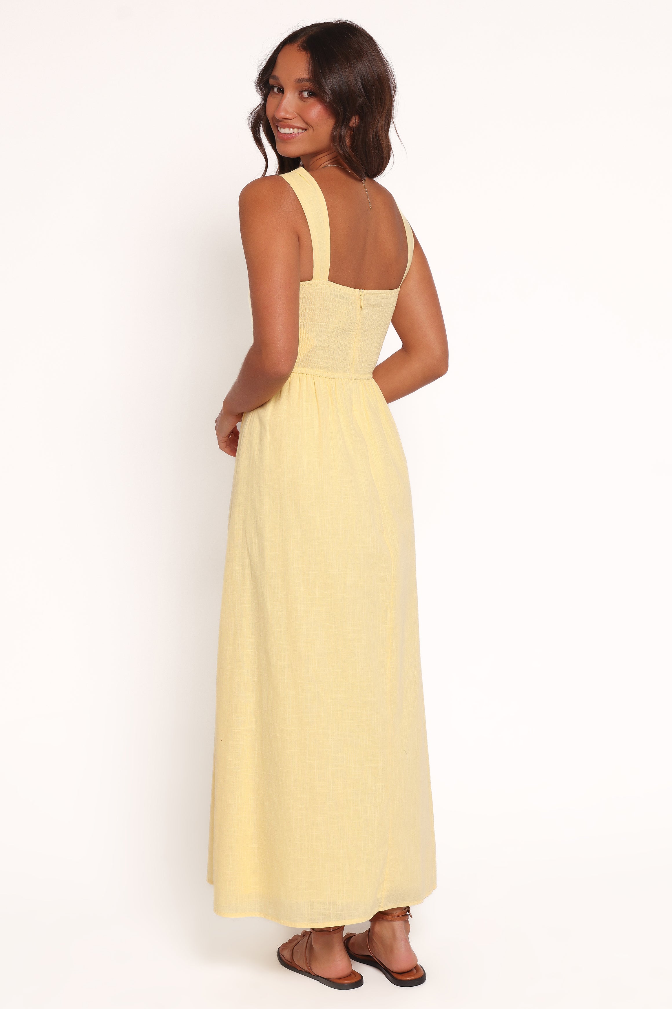 Caty Yellow Maxi Dress with Square Neckline & Shirred Back