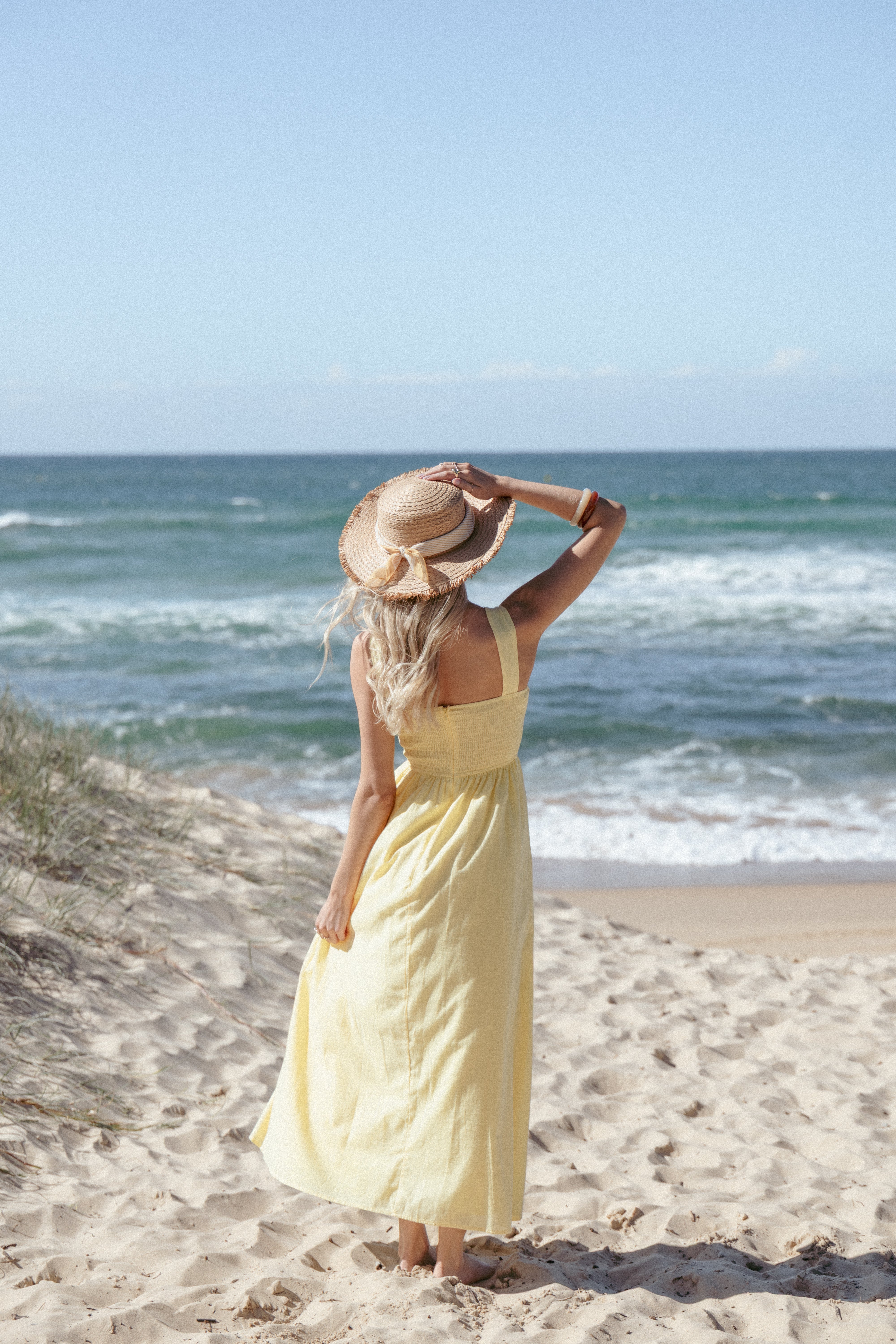 Caty Yellow Maxi Dress with Square Neckline & Shirred Back