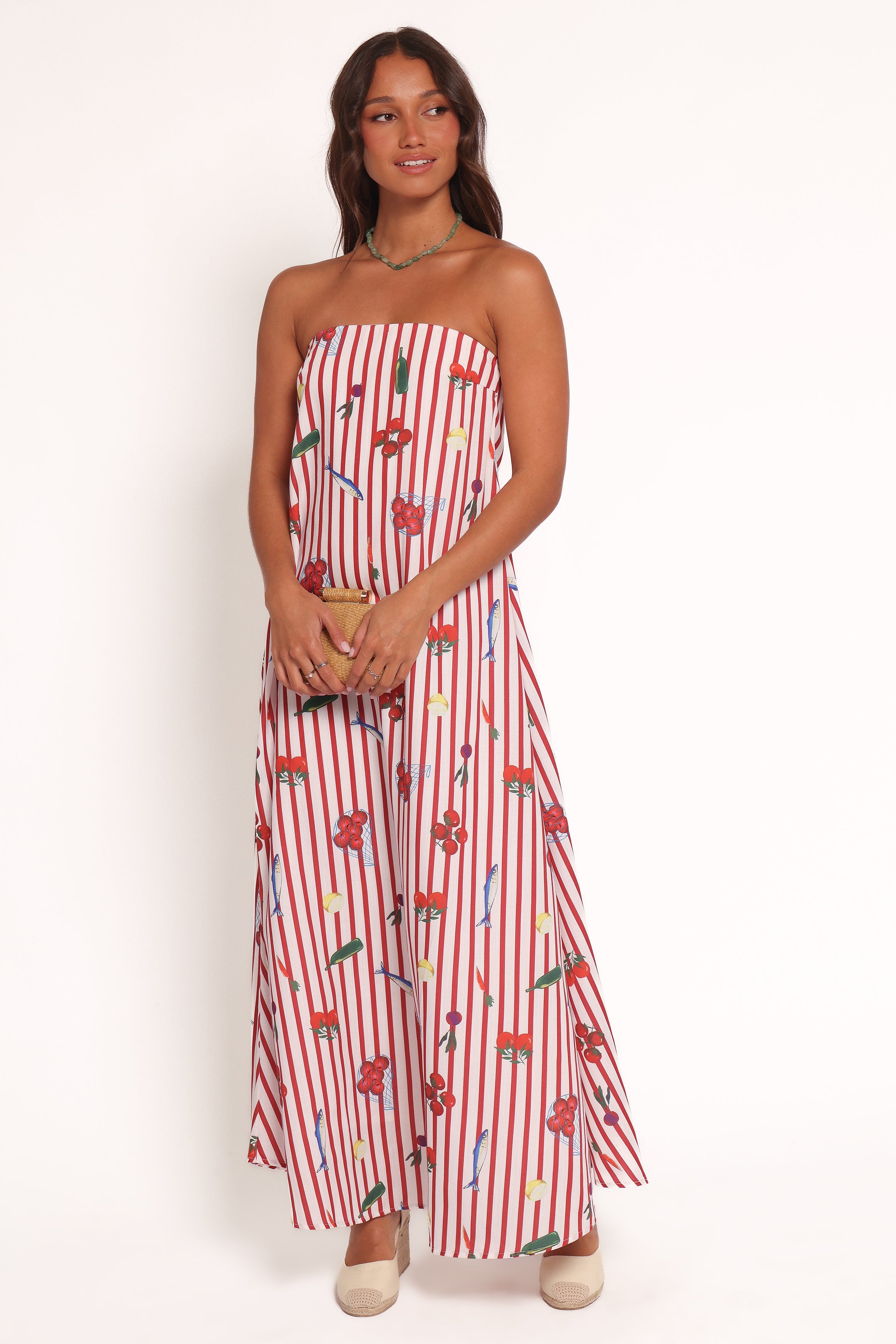 Red Strapless Maxi Dress - Cotton Lined Picnic Stripe
