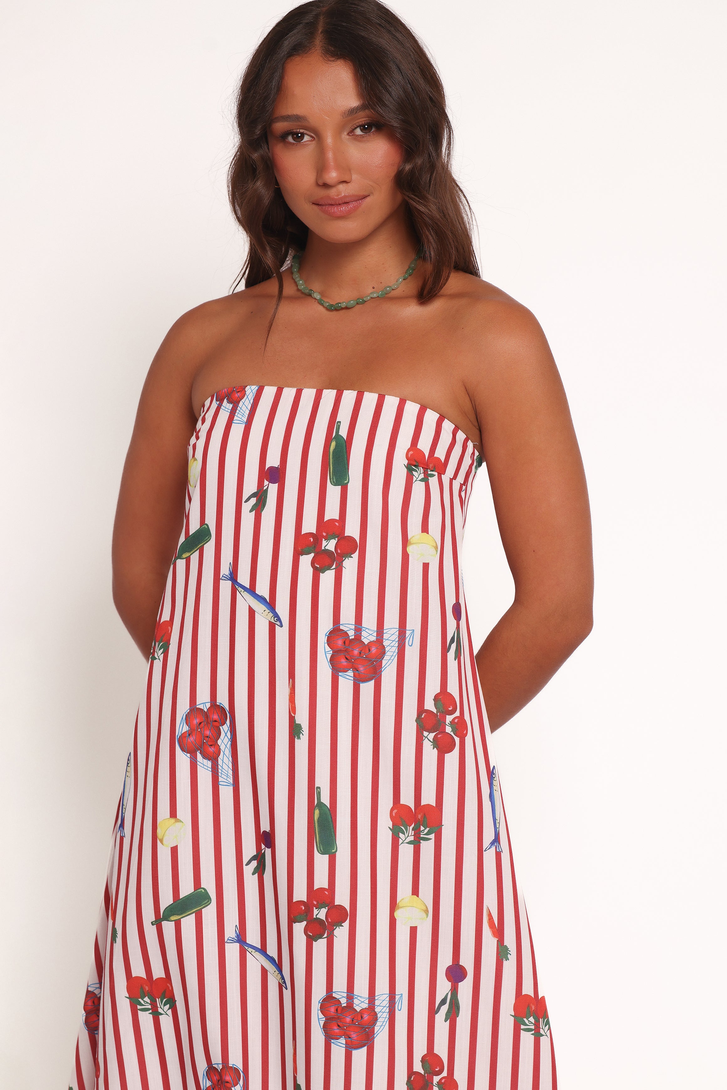 Red Strapless Maxi Dress - Cotton Lined Picnic Stripe