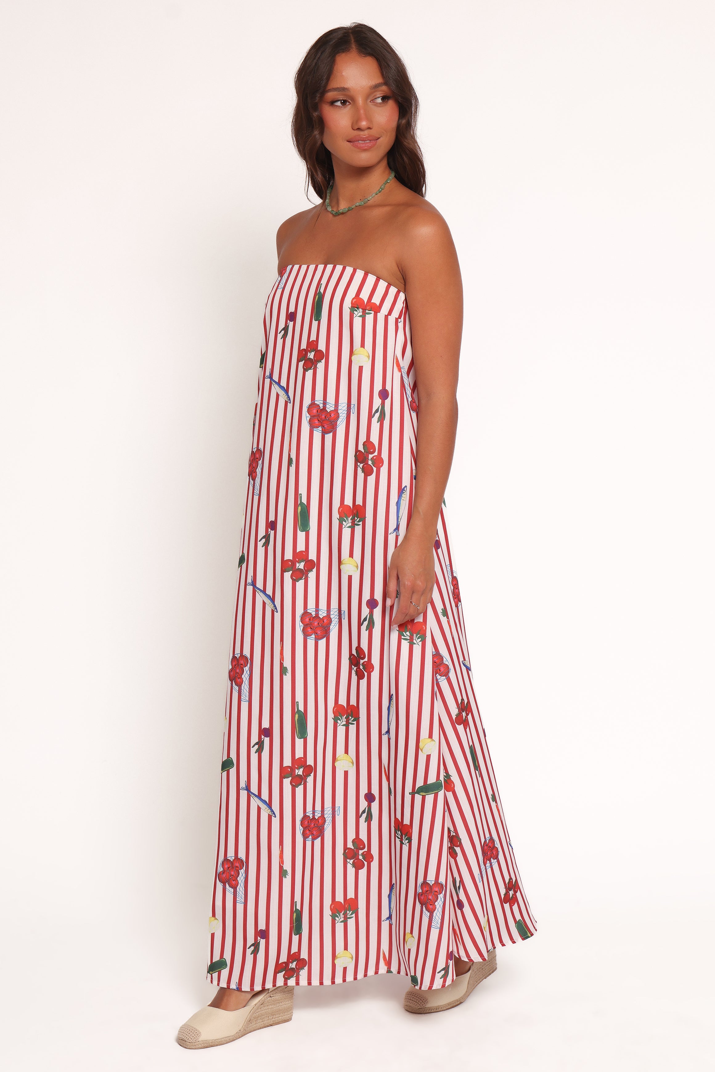 Red Strapless Maxi Dress - Cotton Lined Picnic Stripe