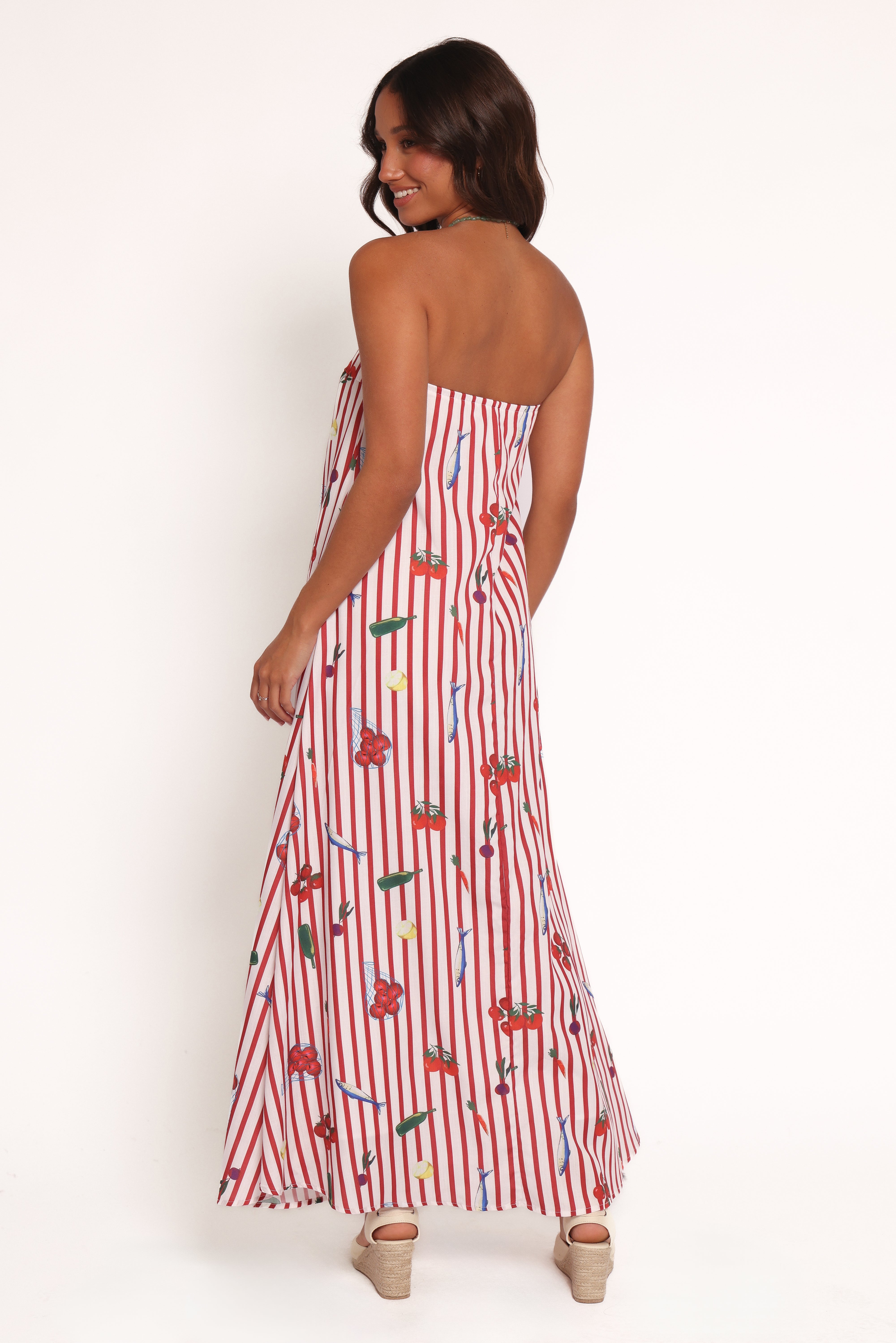 Red Strapless Maxi Dress - Cotton Lined Picnic Stripe