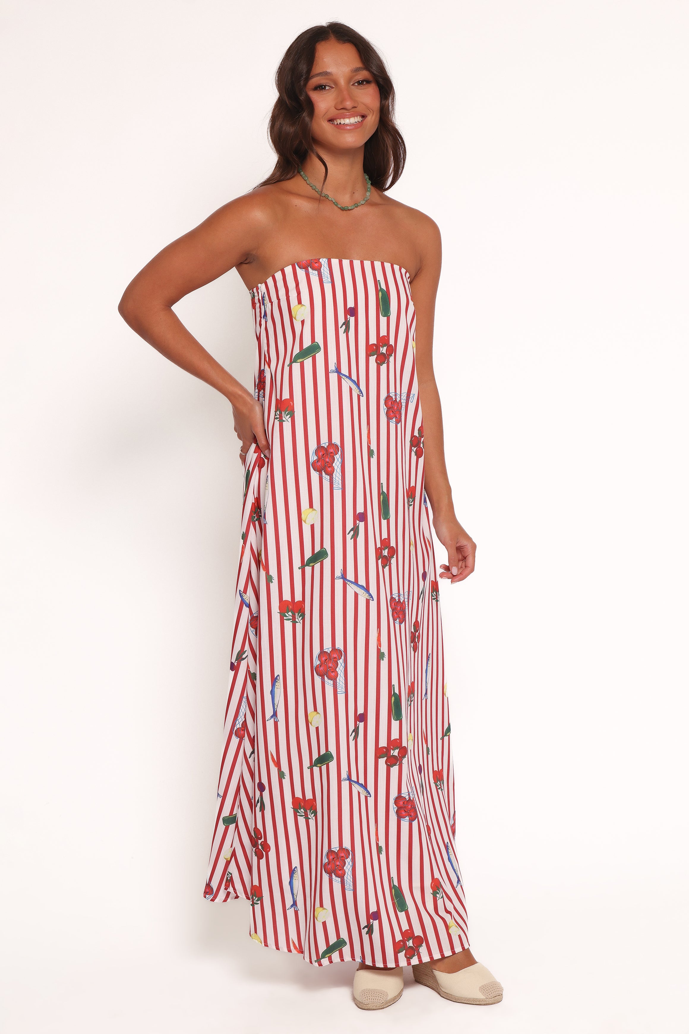 Red Strapless Maxi Dress - Cotton Lined Picnic Stripe