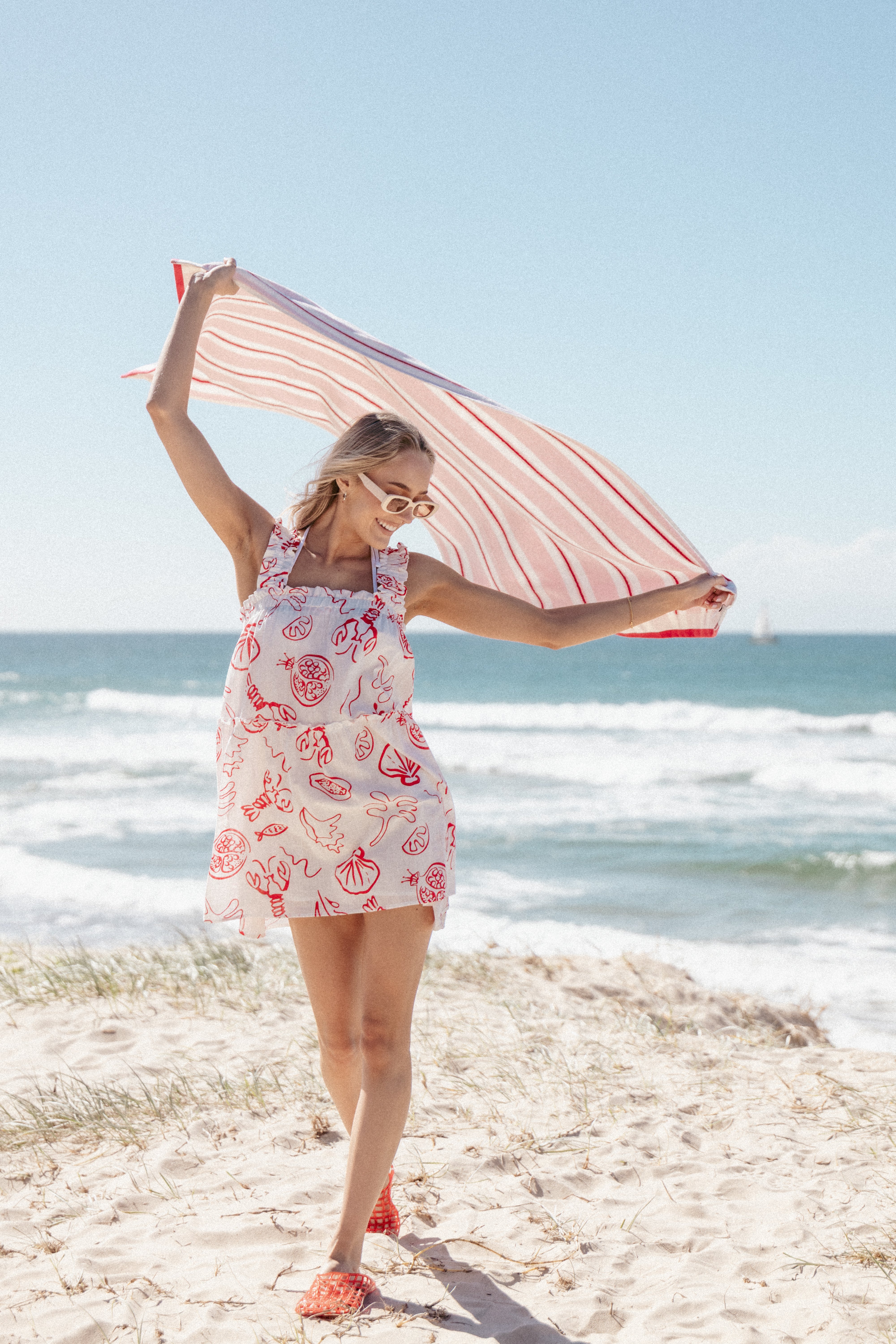 Red Mini Dress with Square Neckline & Ruffles – Elena Cotton Dress
