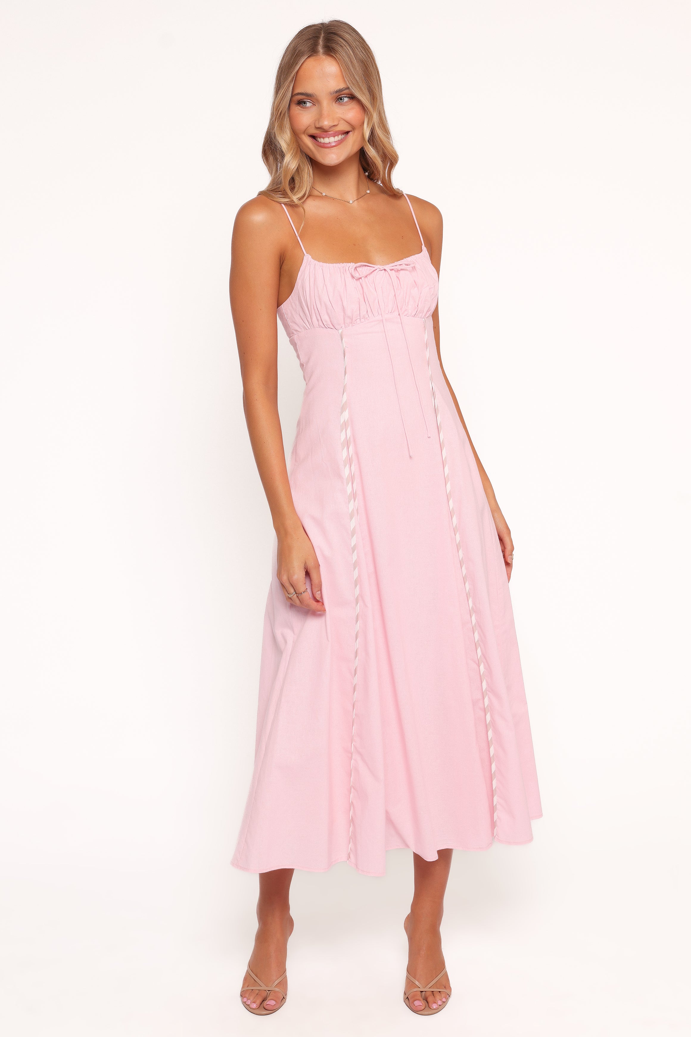 Talyn Pink Square Neck Midi Dress with Adjustable Straps