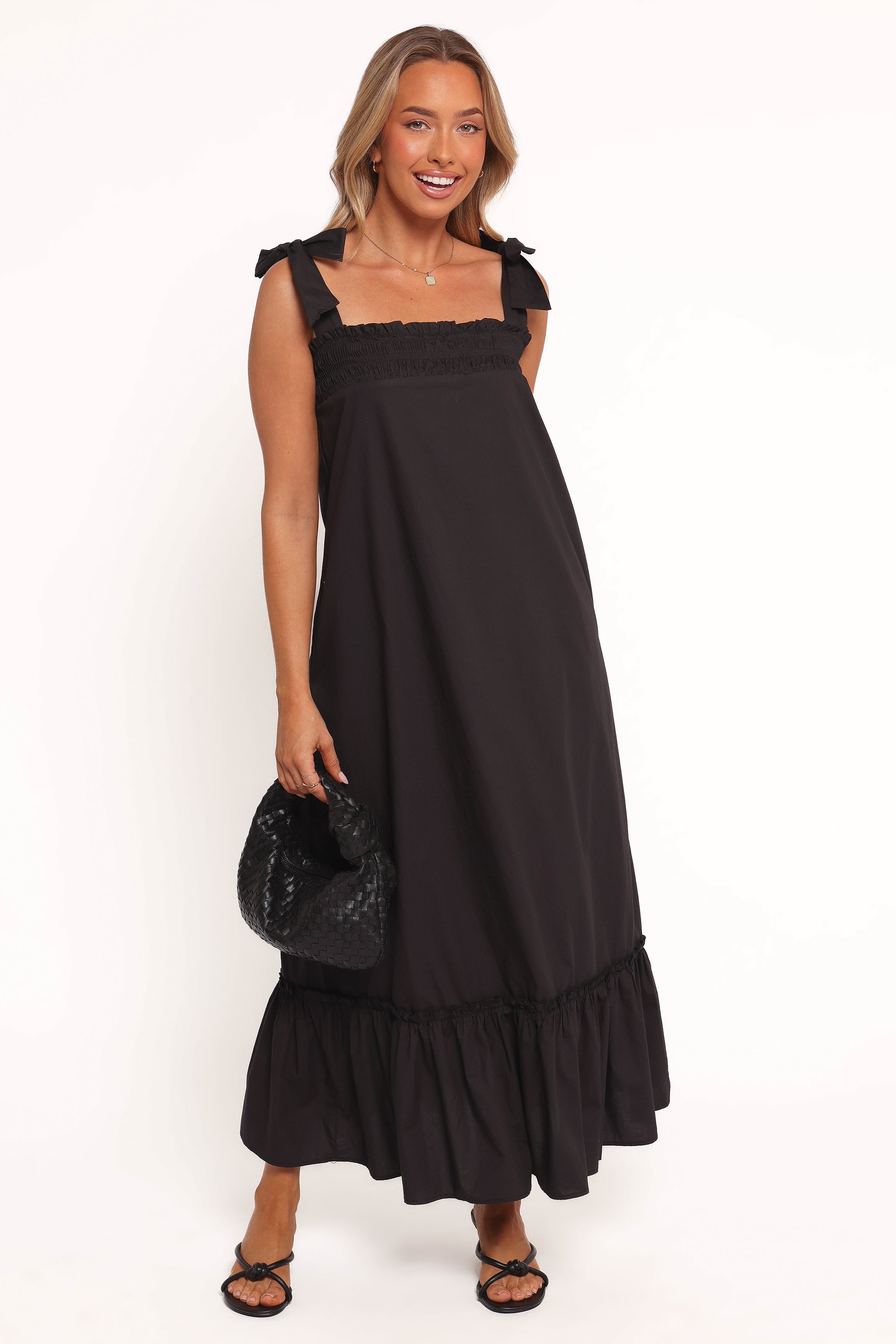 Irina Cotton Maxi Dress with Pockets - Black Summer Dress
