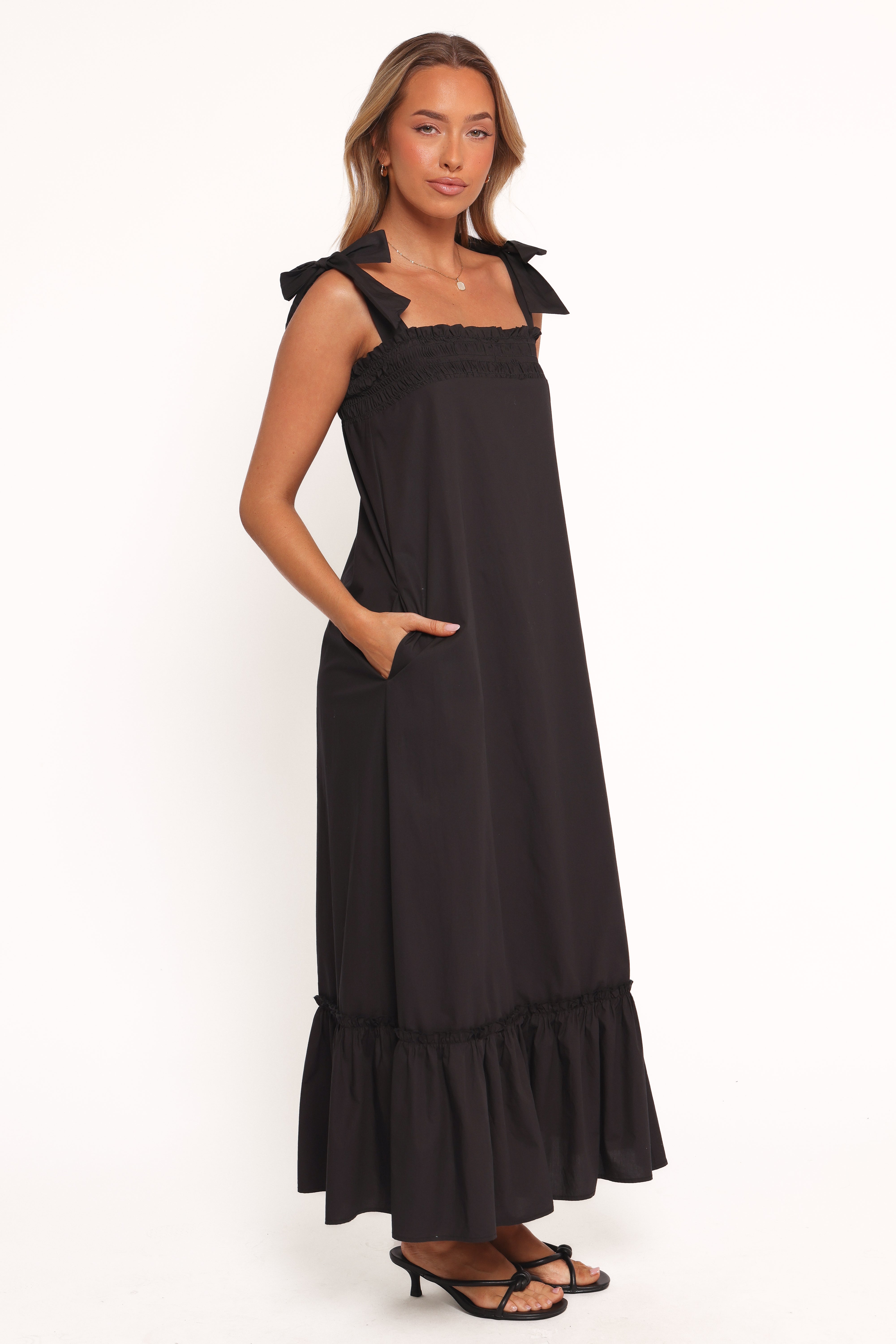 Irina Cotton Maxi Dress with Pockets - Black Summer Dress