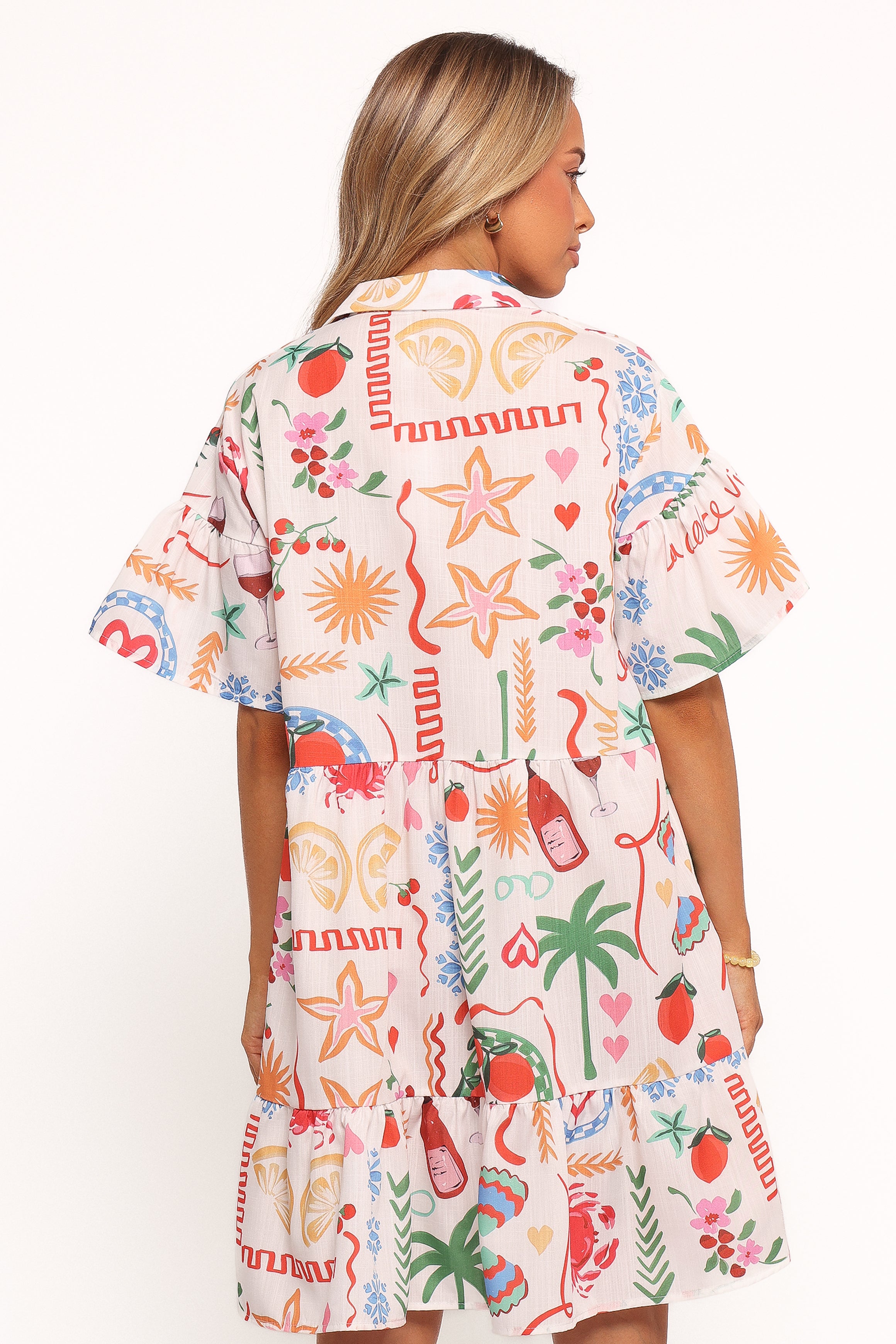 Peachy Mini Linen Dress - Flared Cuff & Tiered Skirt