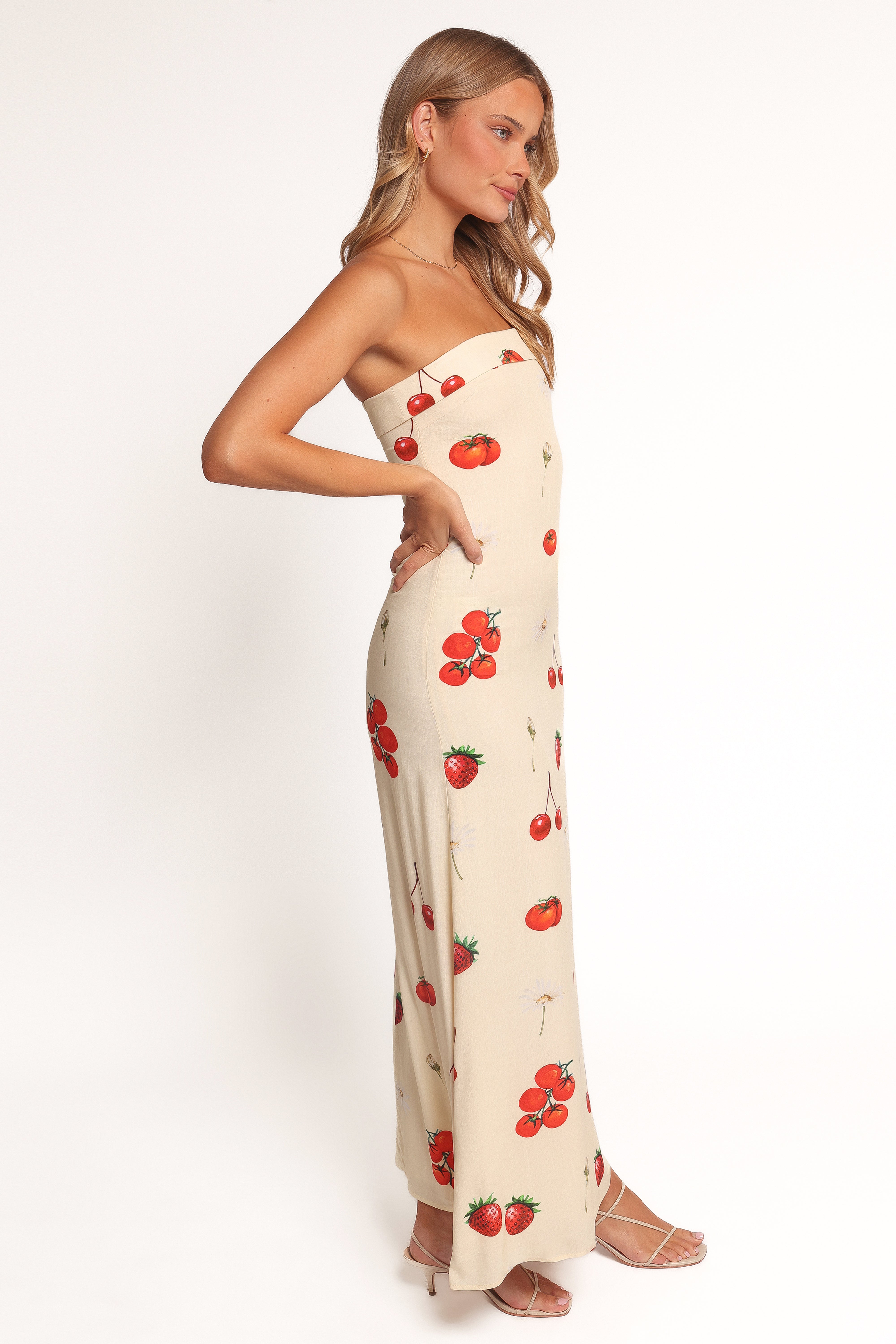 Adela Strapless Maxi Dress - Tomato Print Rayon