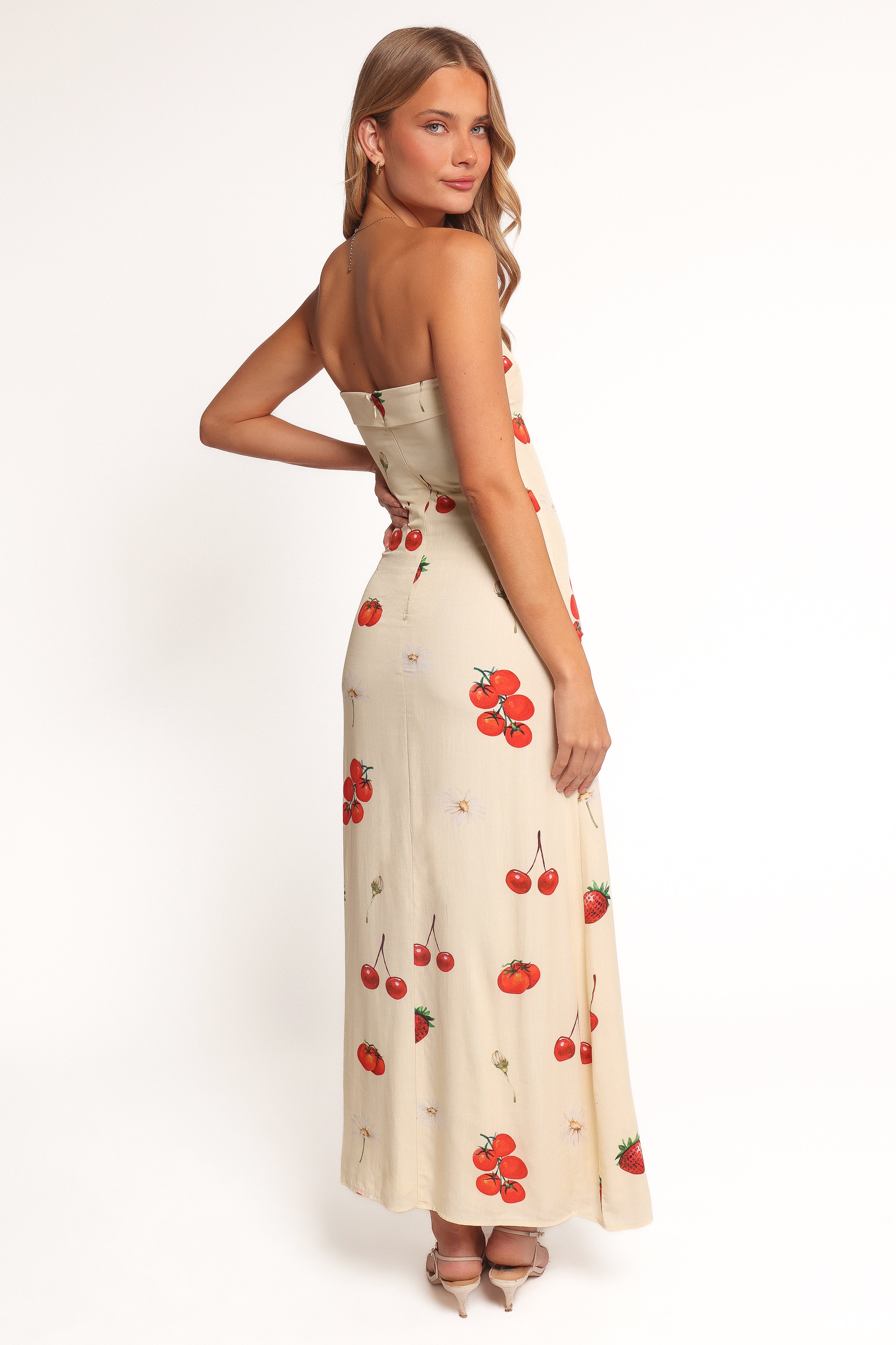 Adela Strapless Maxi Dress - Tomato Print Rayon