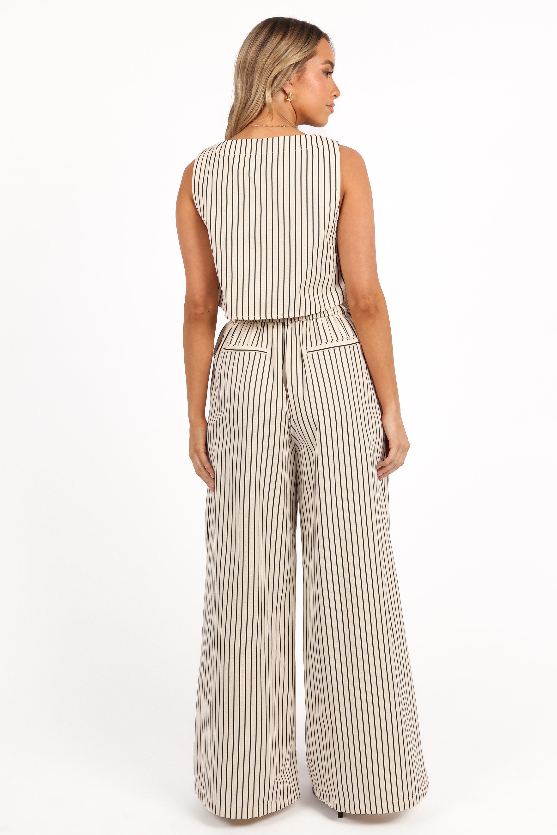 Cream Lili Two Piece Set - Sleeveless Square Neck & Wide Leg Pants