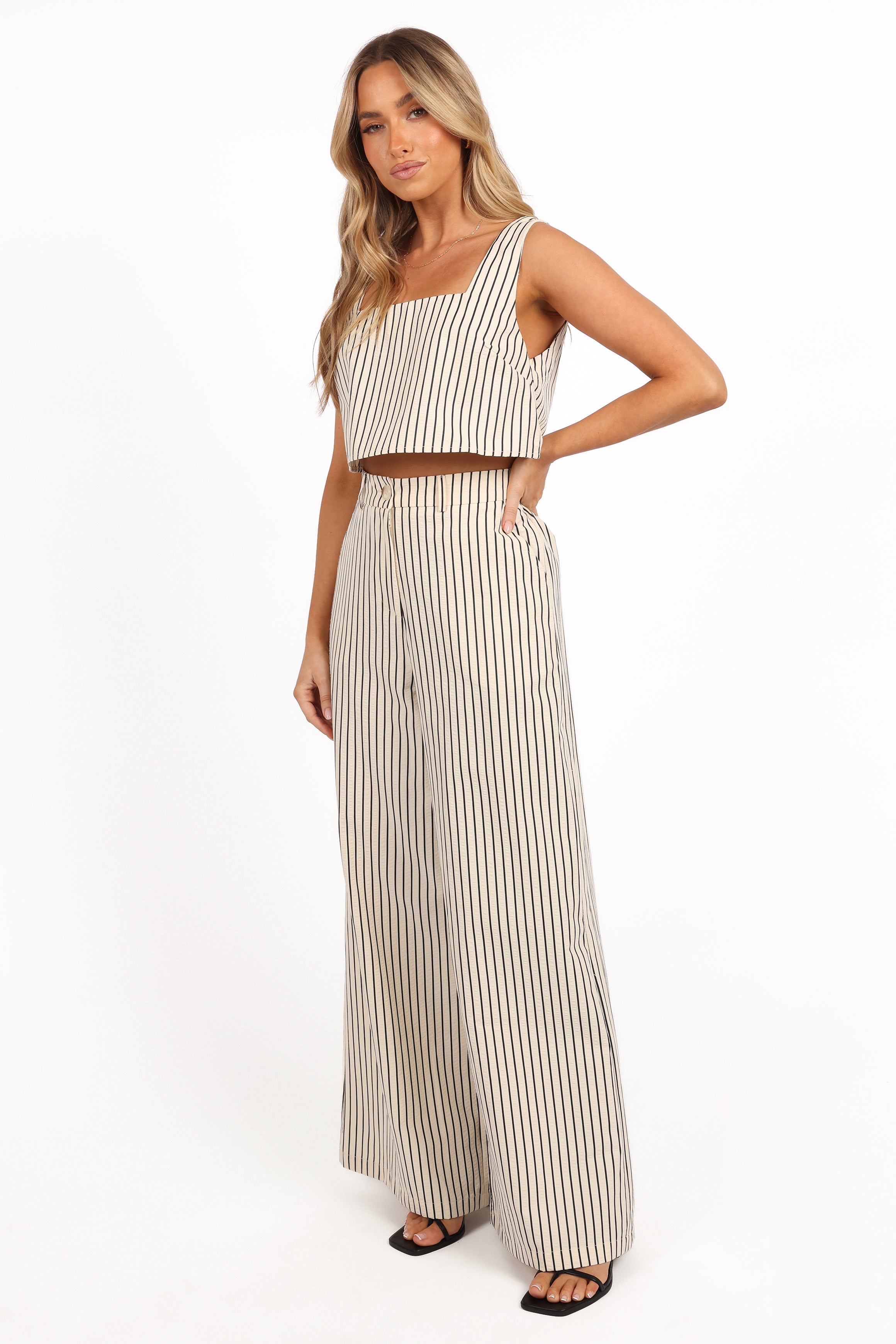 Cream Lili Two Piece Set - Sleeveless Square Neck & Wide Leg Pants