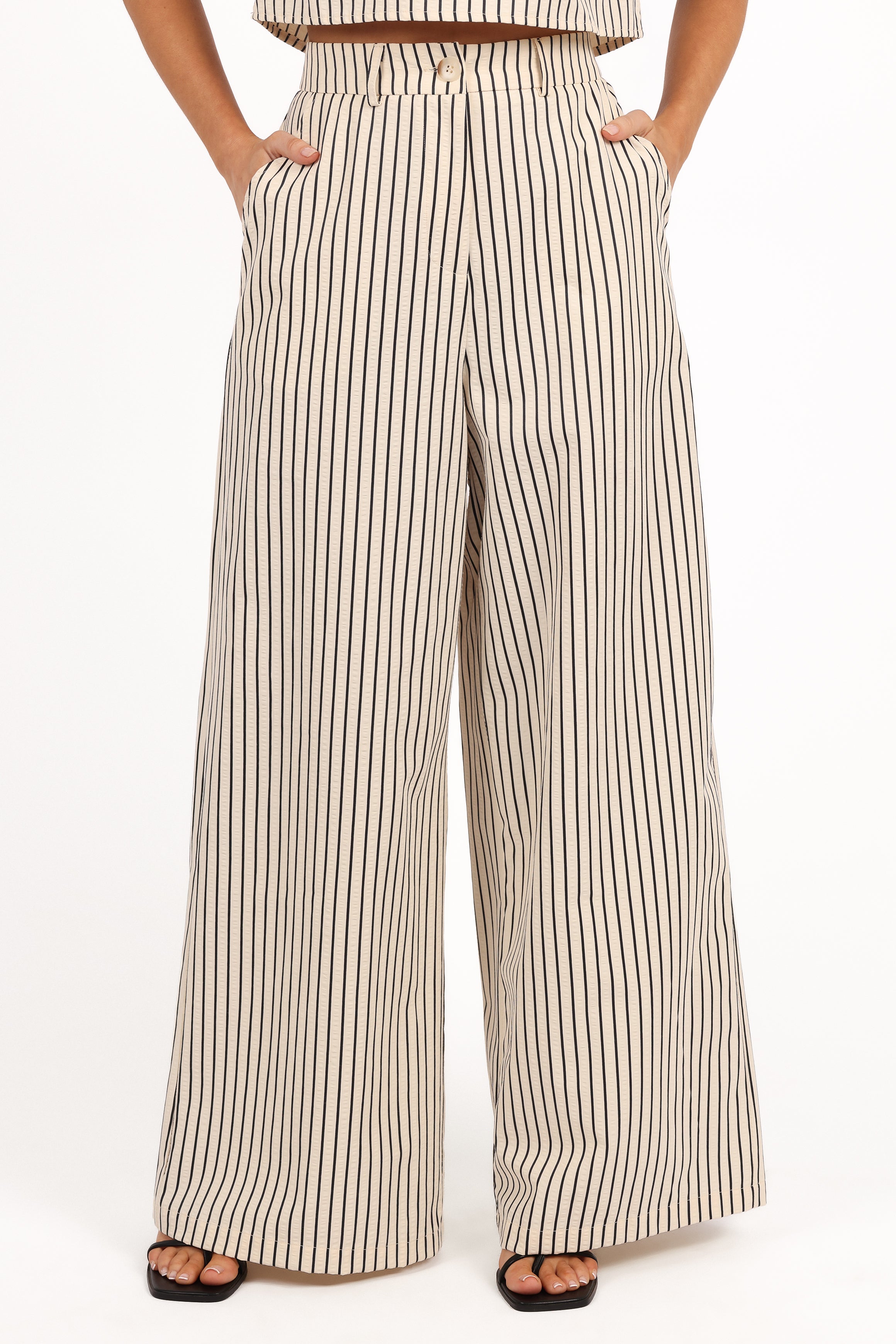 Cream Lili Two Piece Set - Sleeveless Square Neck & Wide Leg Pants