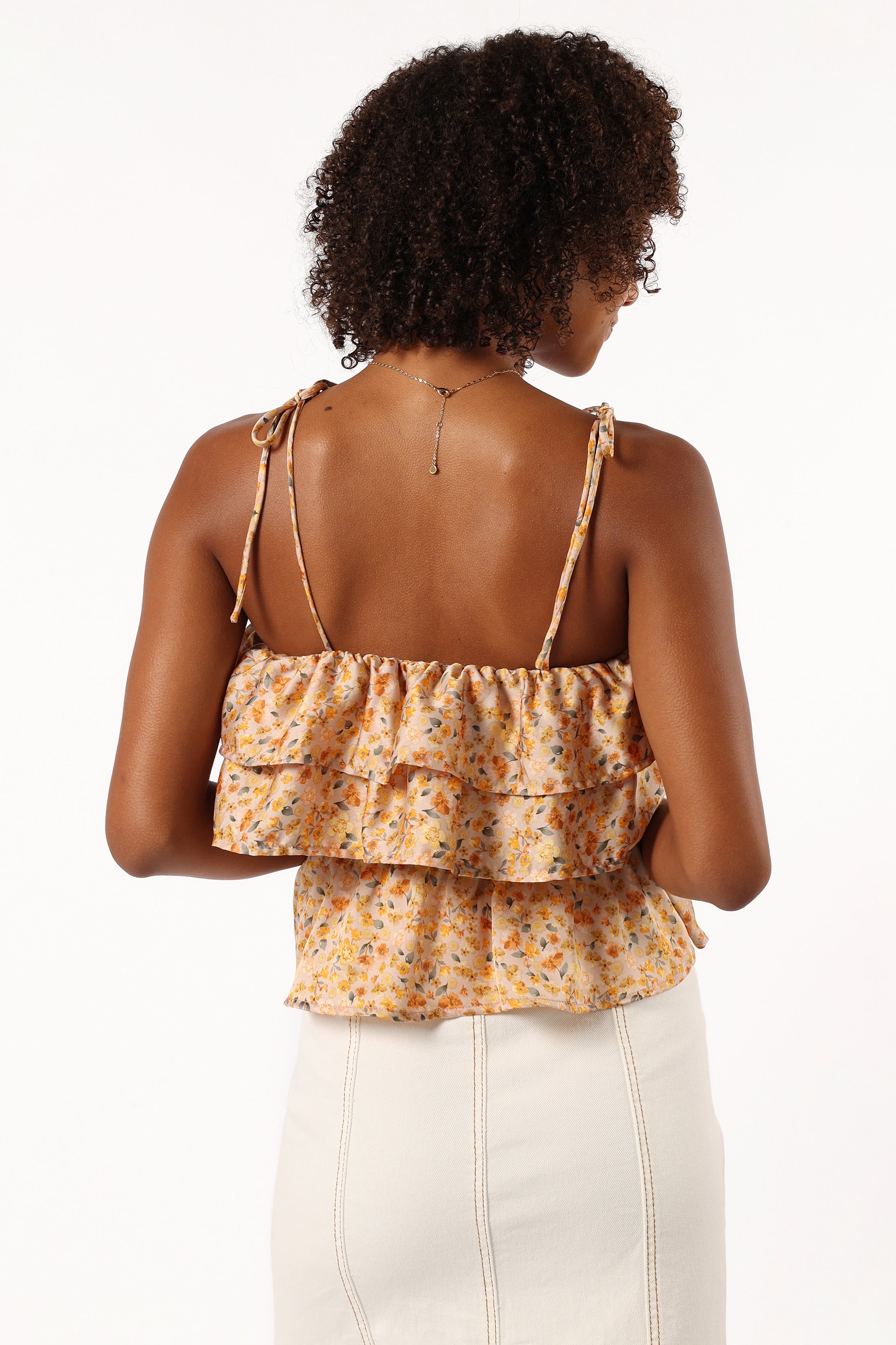 Skyla Floral Ruffle Peplum Top - Taupe Satin Blouse