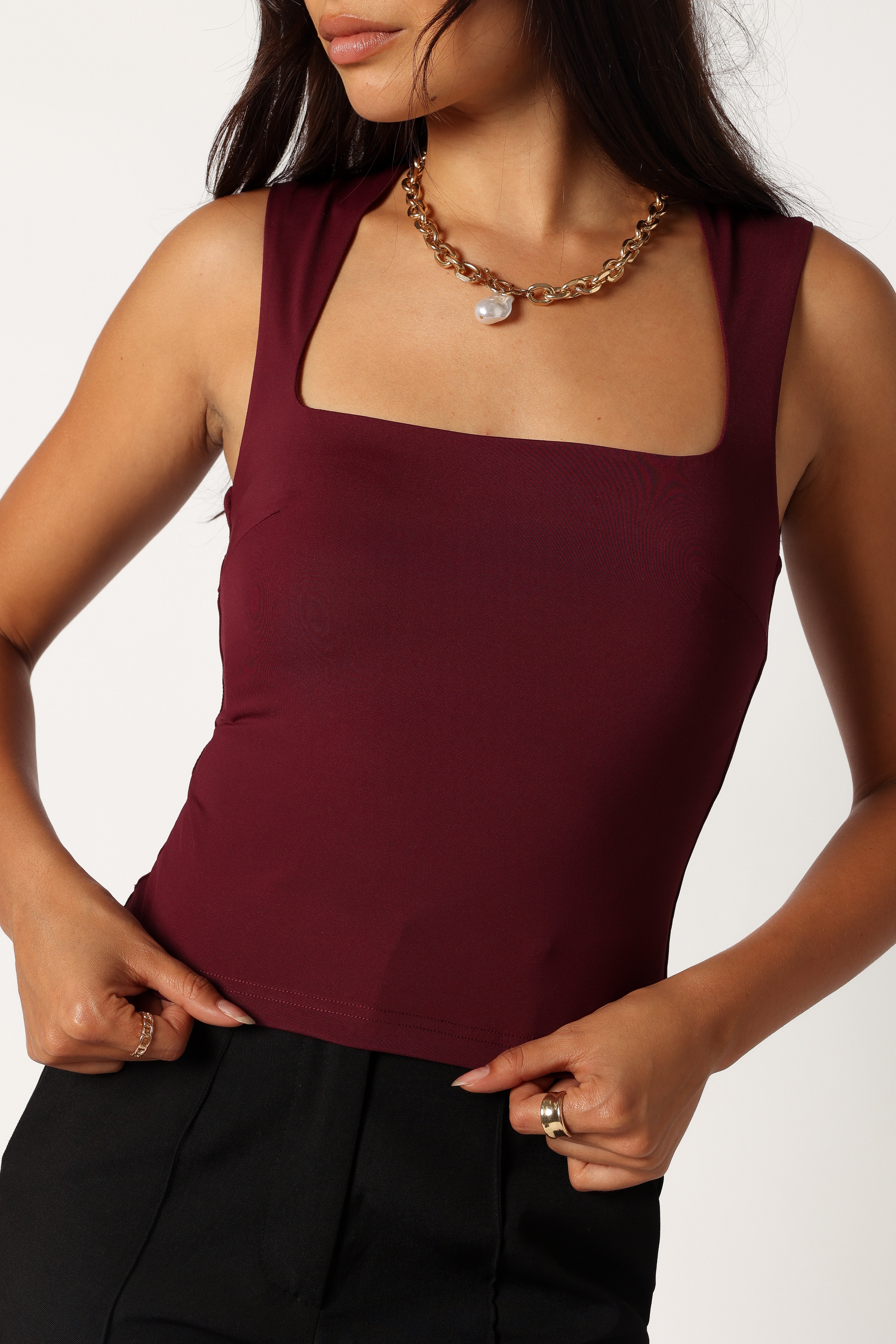 Square Neck Stretch Tank Top - Slim Fit Merlot Reign Top