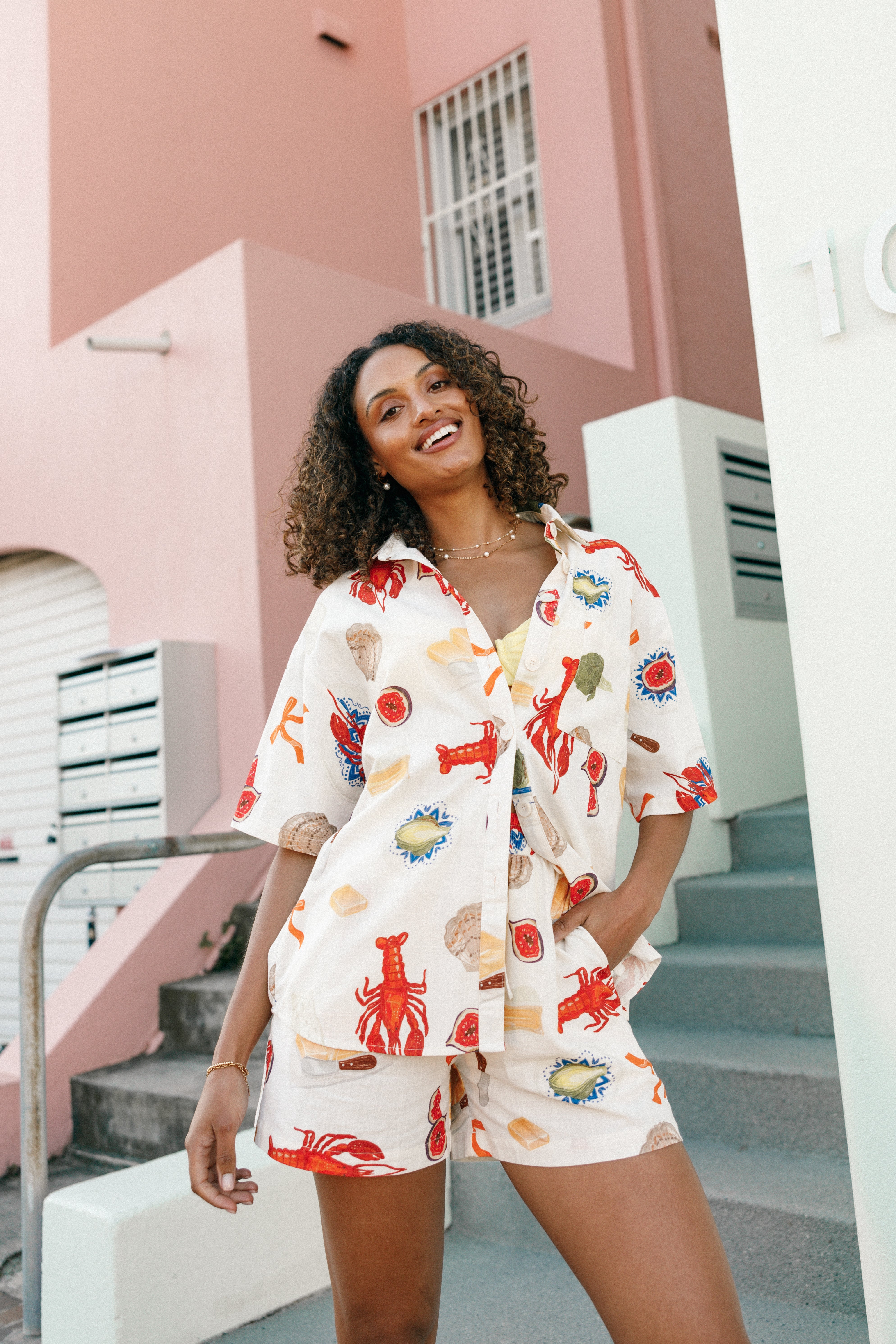 Women's Cream Abstract Print Button-Down Shirt - Hampton Top