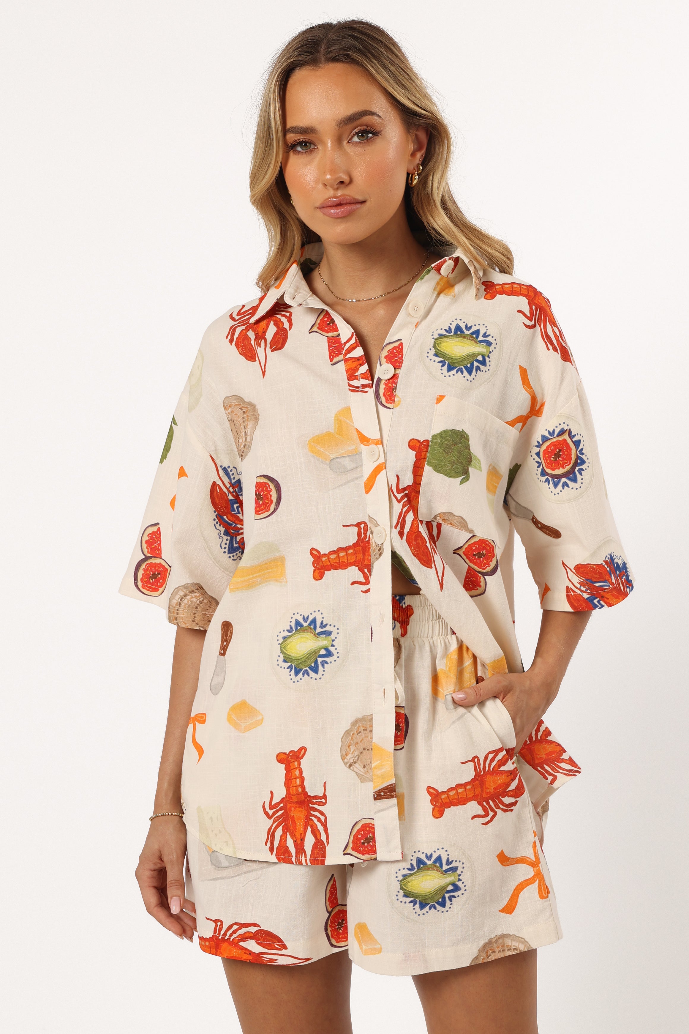 Women's Cream Abstract Print Button-Down Shirt - Hampton Top