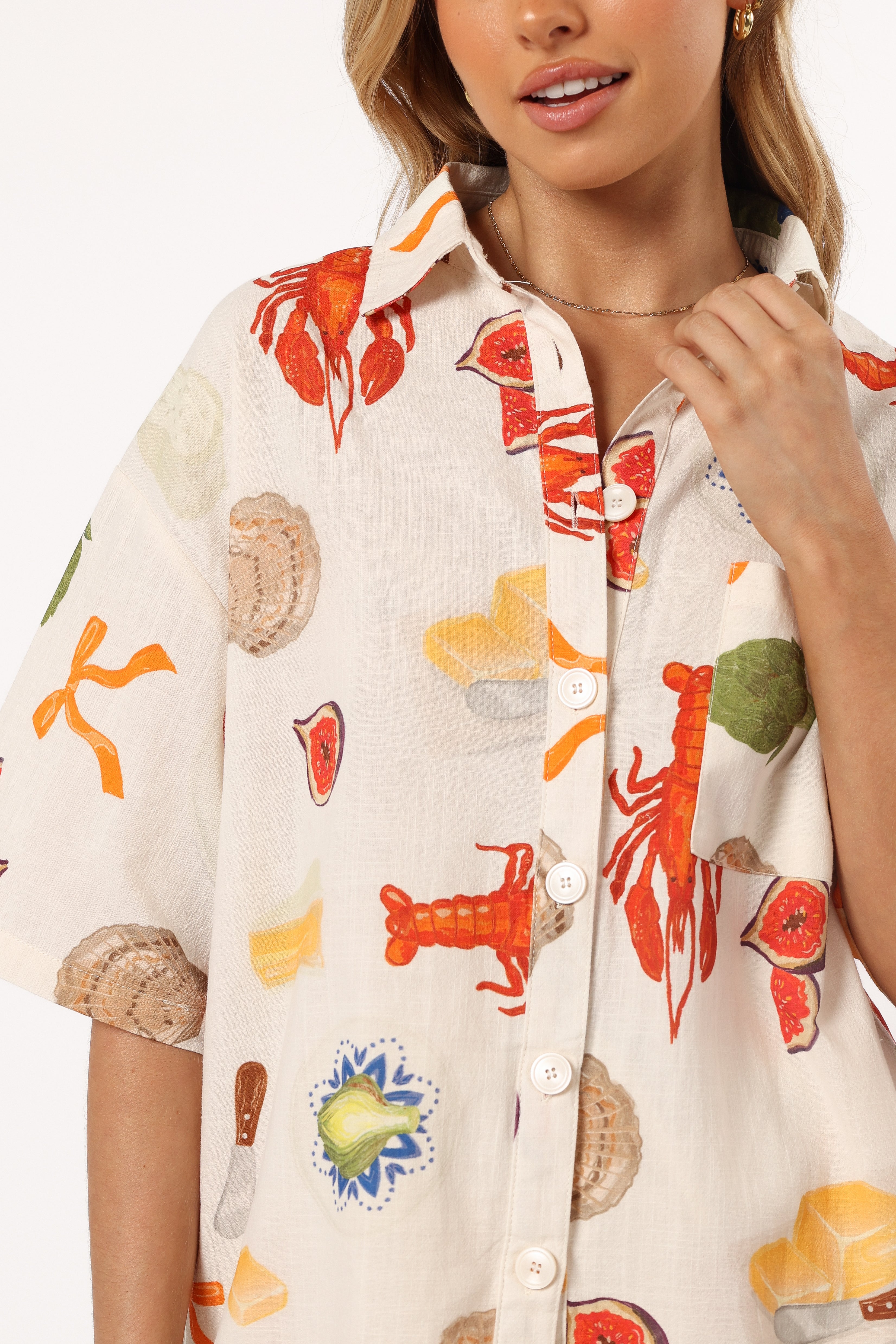 Women's Cream Abstract Print Button-Down Shirt - Hampton Top