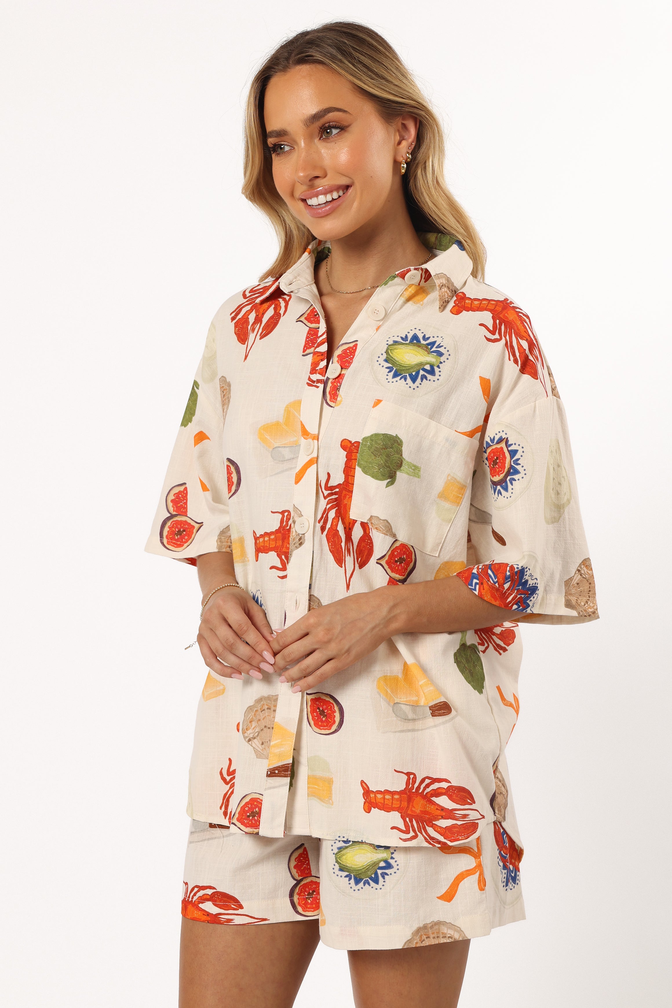 Women's Cream Abstract Print Button-Down Shirt - Hampton Top
