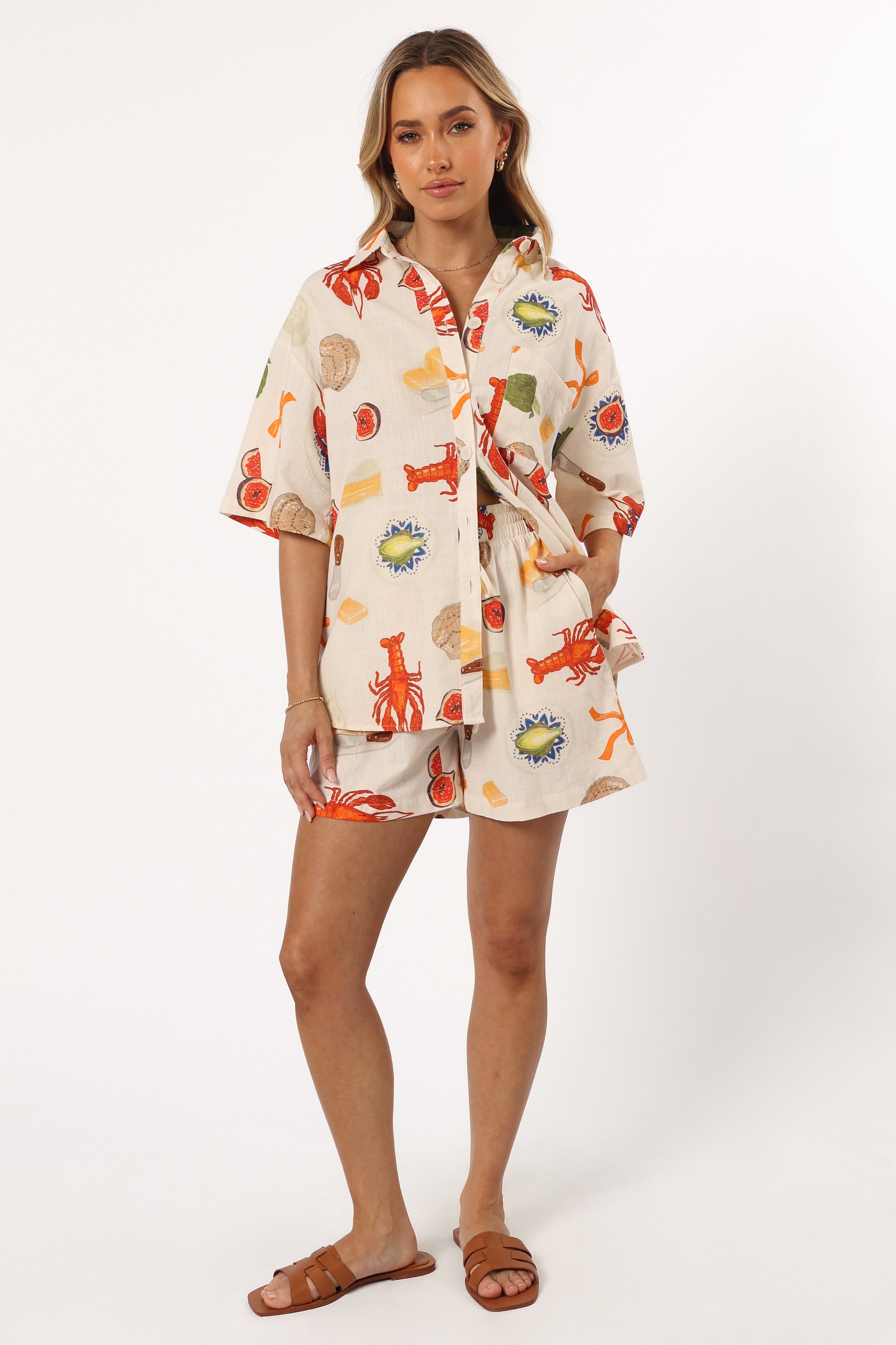 Women's Cream Abstract Print Button-Down Shirt - Hampton Top